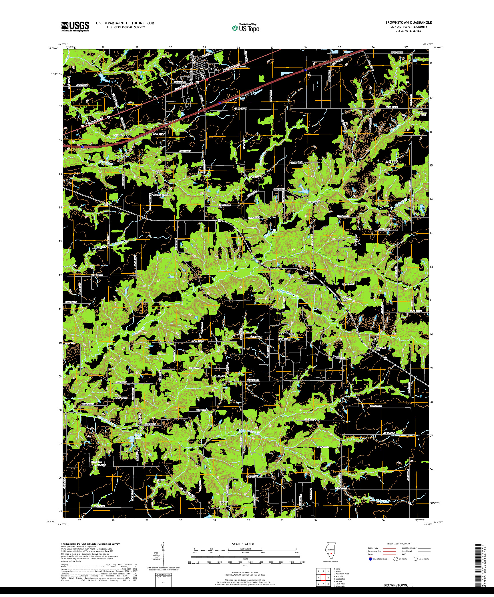 USGS US TOPO 7.5-MINUTE MAP FOR BROWNSTOWN, IL 2018