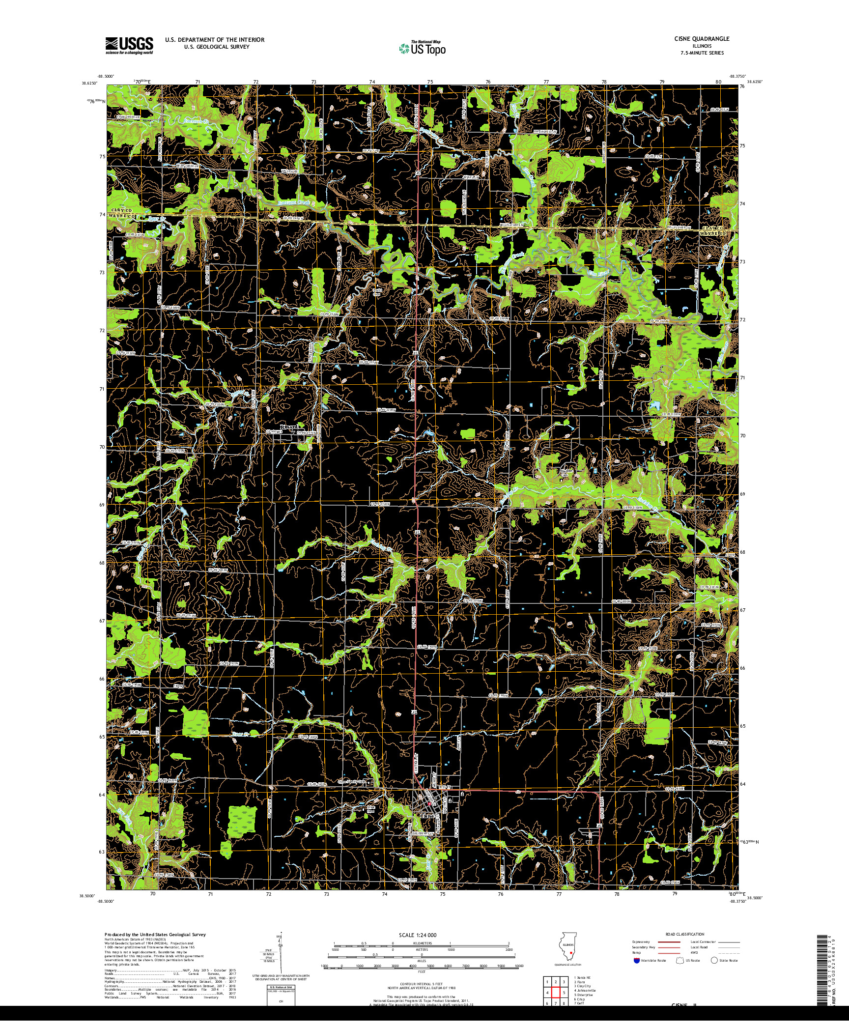 USGS US TOPO 7.5-MINUTE MAP FOR CISNE, IL 2018