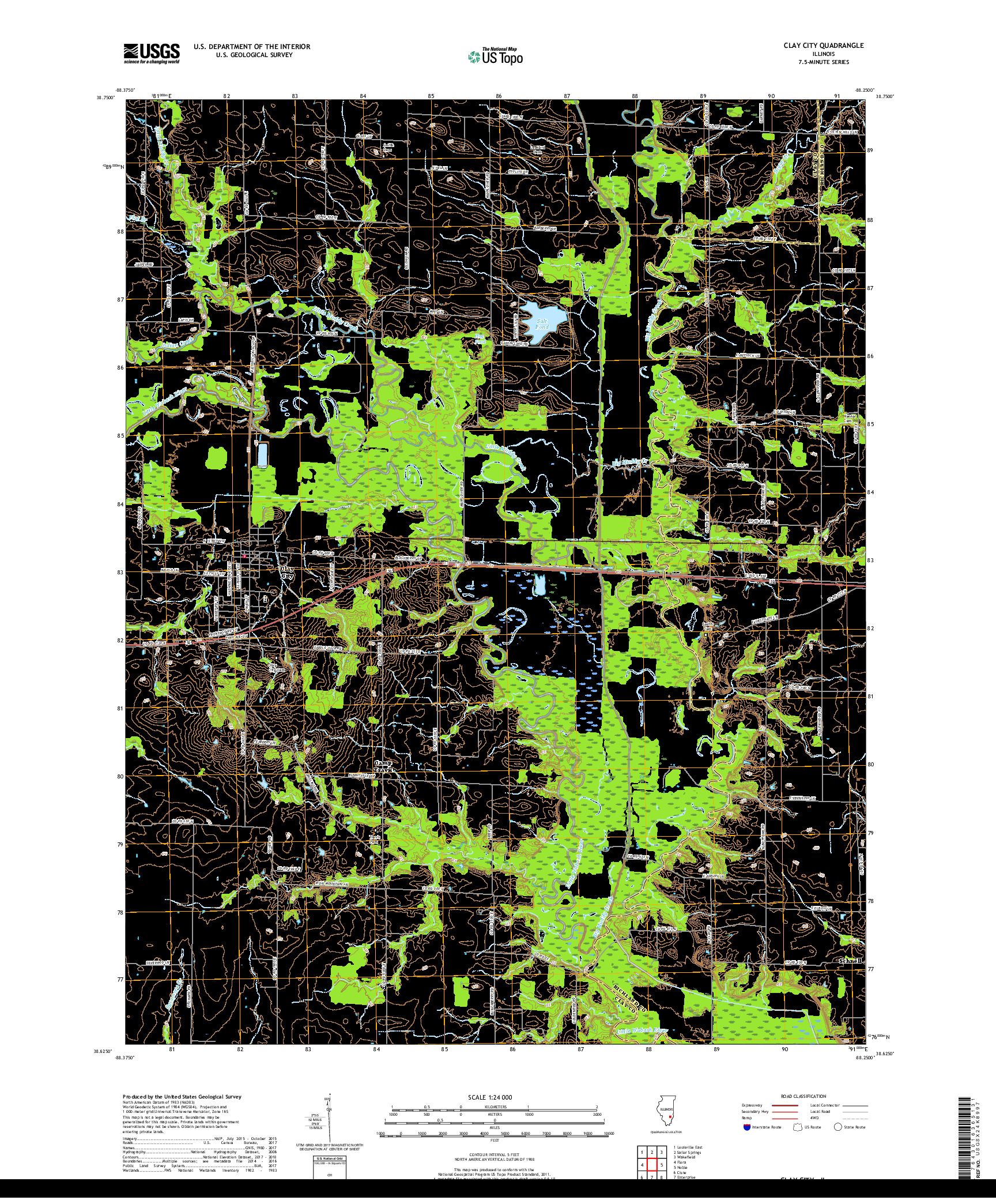 USGS US TOPO 7.5-MINUTE MAP FOR CLAY CITY, IL 2018