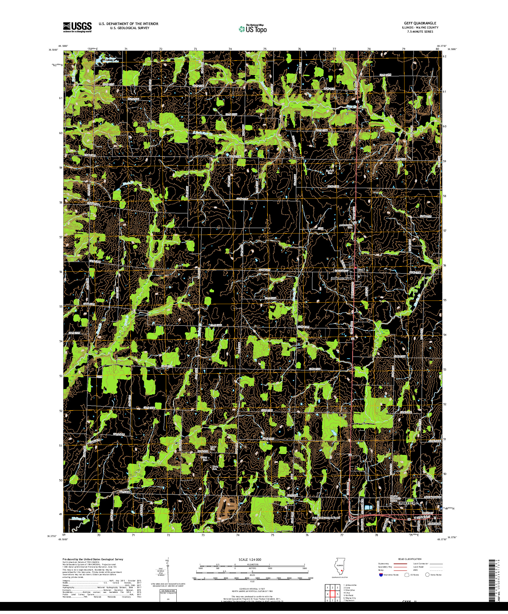 USGS US TOPO 7.5-MINUTE MAP FOR GEFF, IL 2018