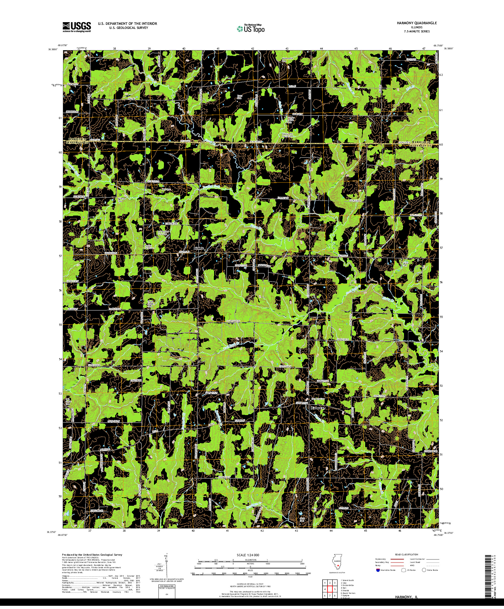 USGS US TOPO 7.5-MINUTE MAP FOR HARMONY, IL 2018