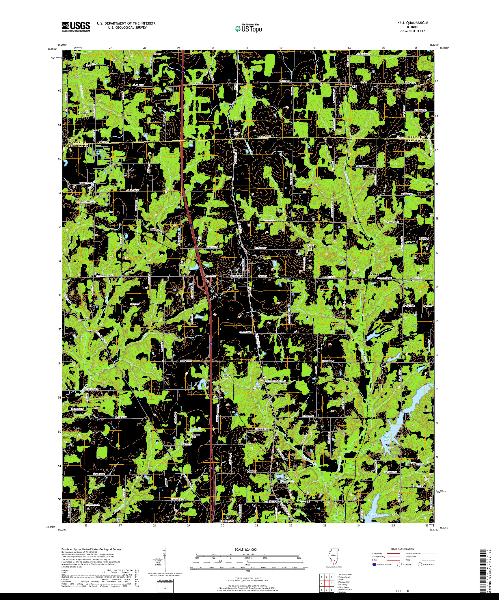 USGS US TOPO 7.5-MINUTE MAP FOR KELL, IL 2018