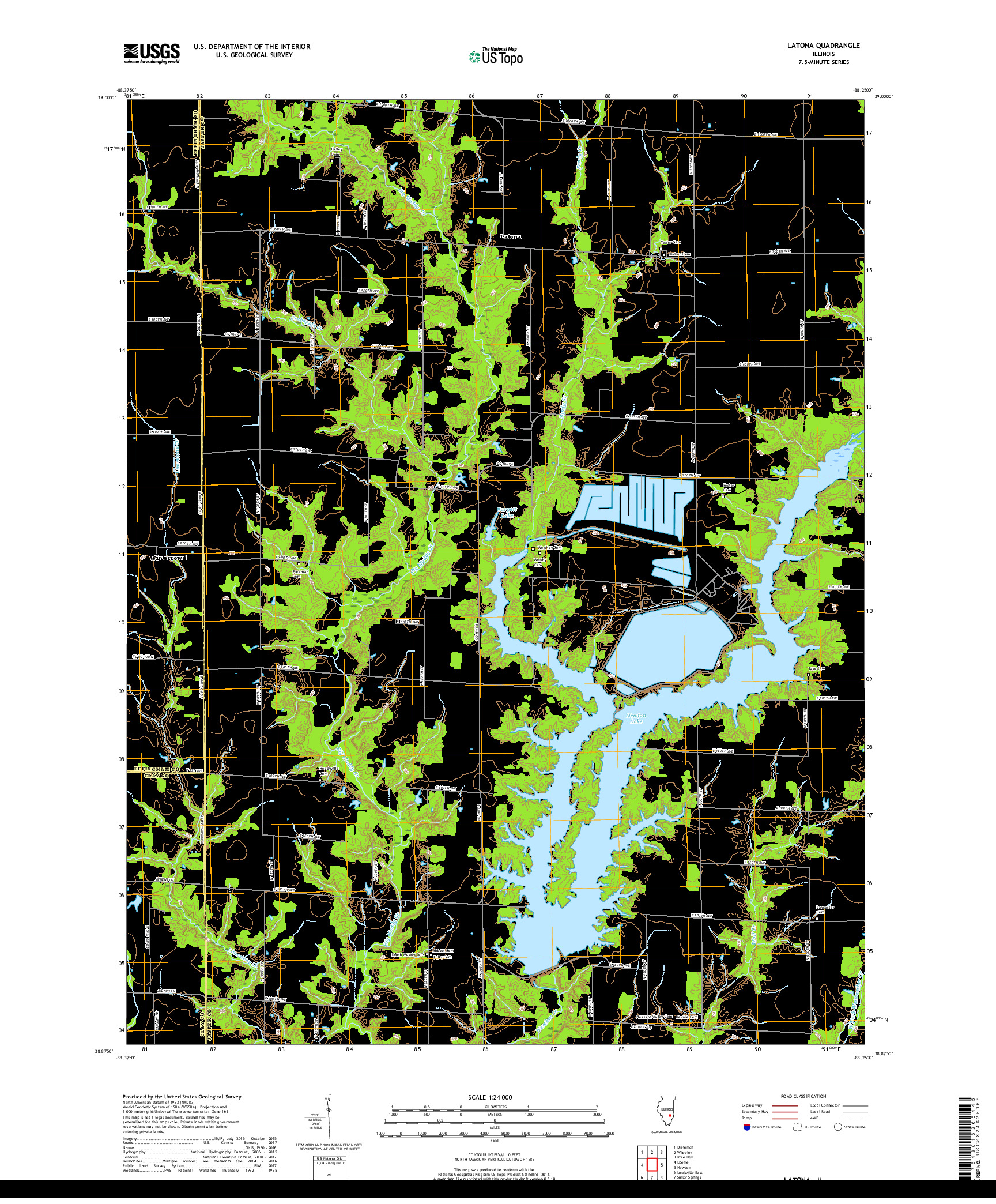 USGS US TOPO 7.5-MINUTE MAP FOR LATONA, IL 2018