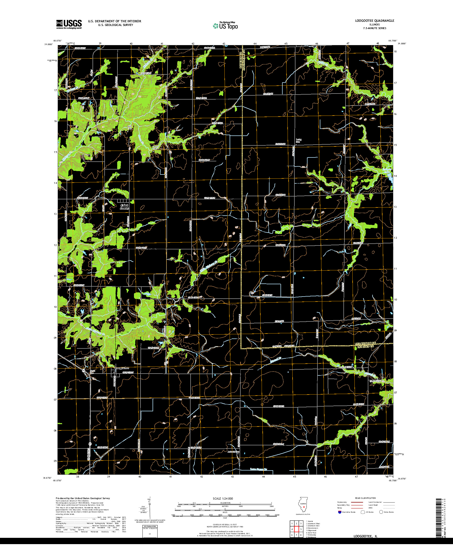 USGS US TOPO 7.5-MINUTE MAP FOR LOOGOOTEE, IL 2018