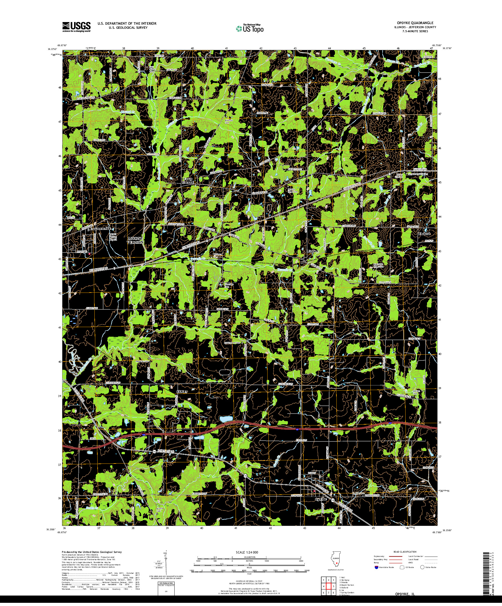 USGS US TOPO 7.5-MINUTE MAP FOR OPDYKE, IL 2018