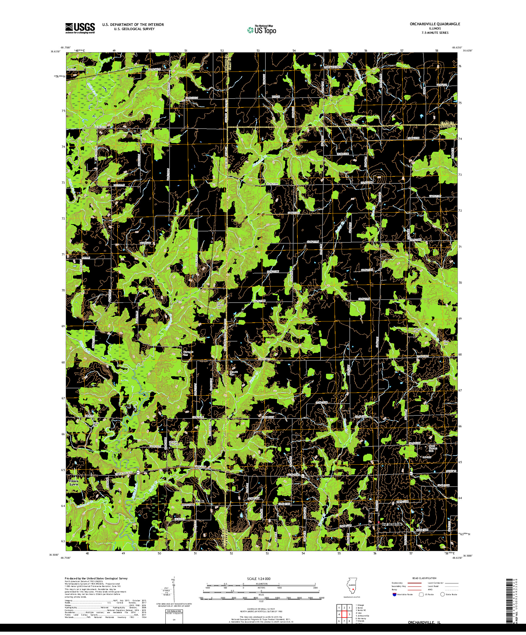 USGS US TOPO 7.5-MINUTE MAP FOR ORCHARDVILLE, IL 2018