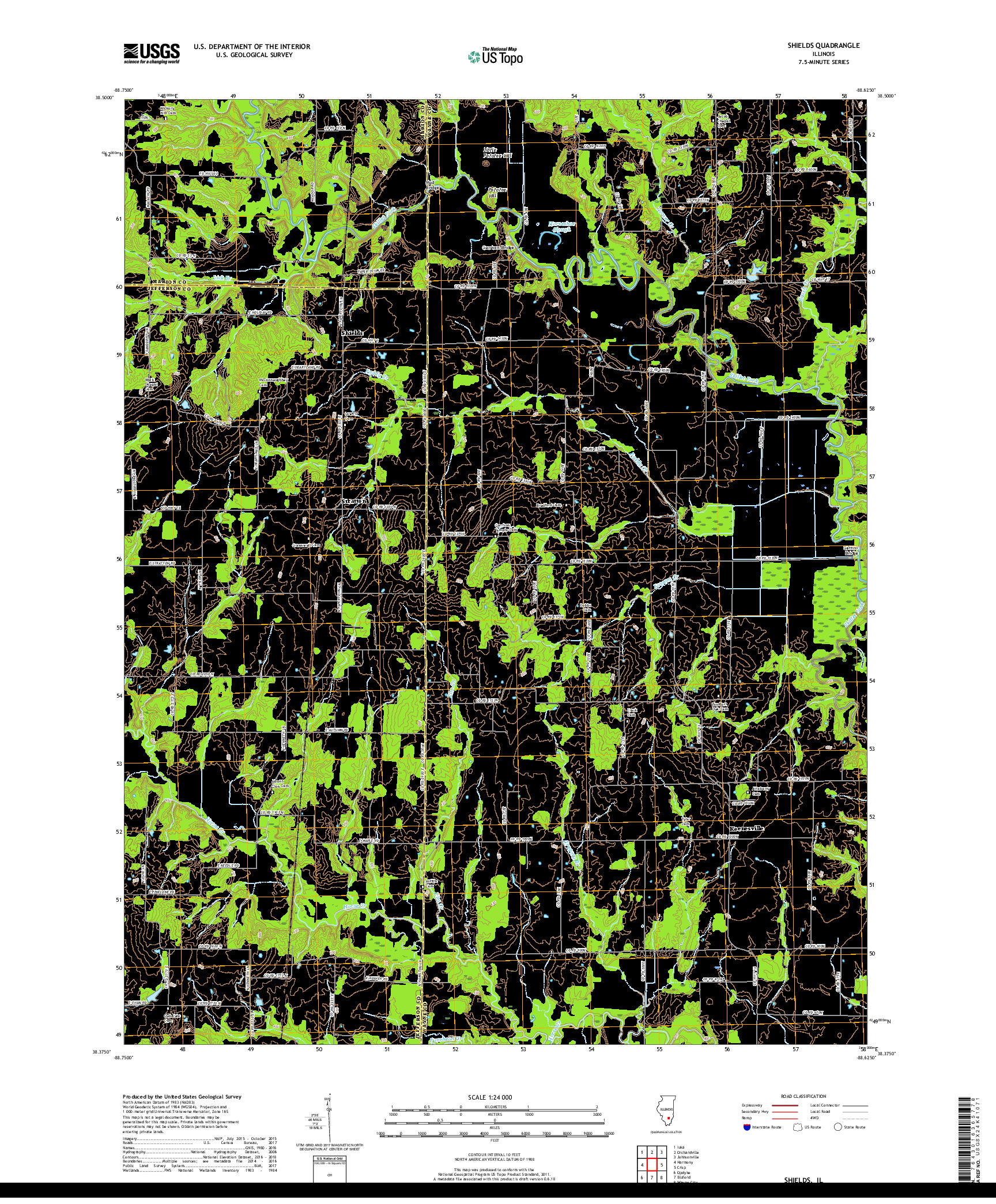 USGS US TOPO 7.5-MINUTE MAP FOR SHIELDS, IL 2018