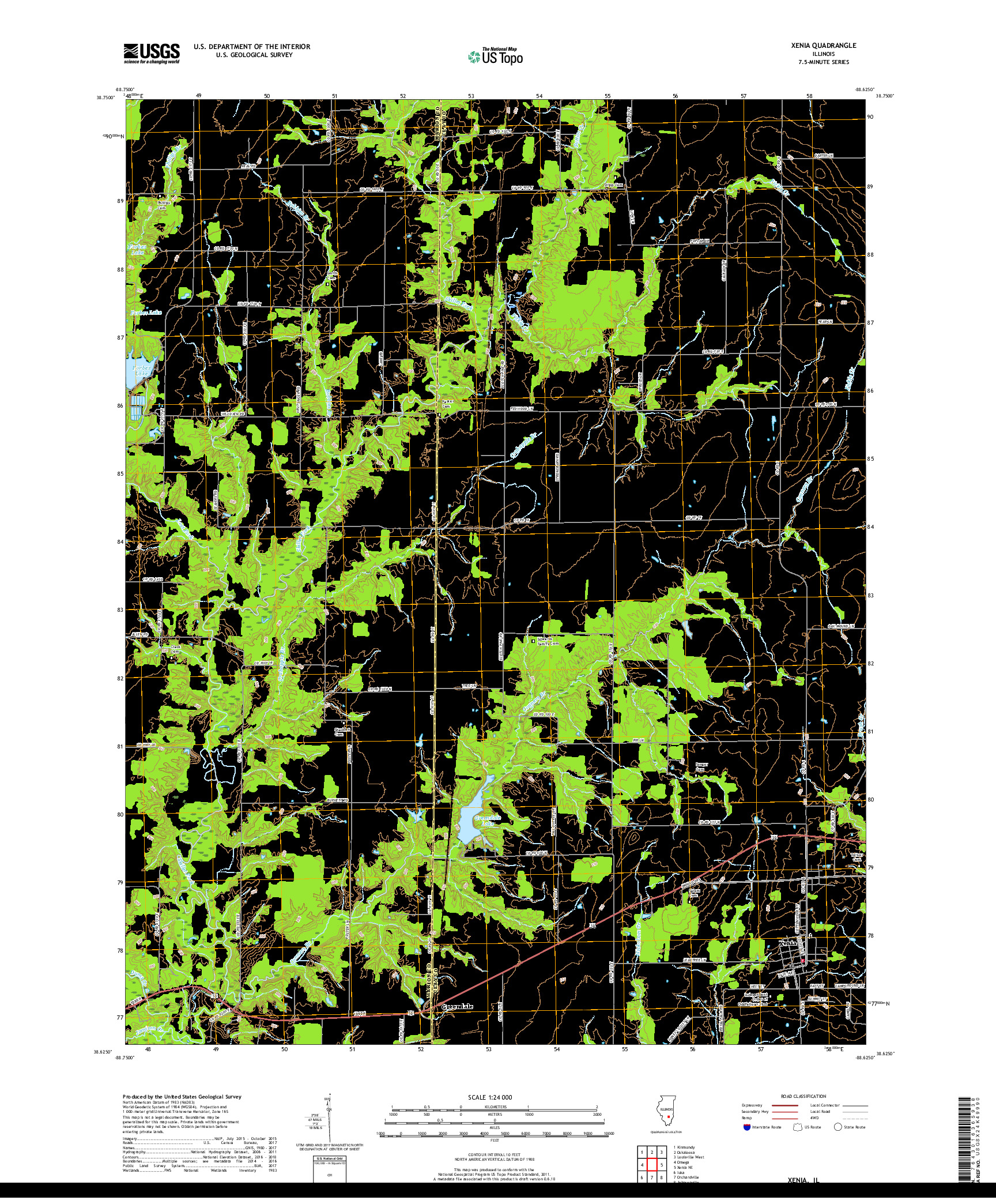 USGS US TOPO 7.5-MINUTE MAP FOR XENIA, IL 2018