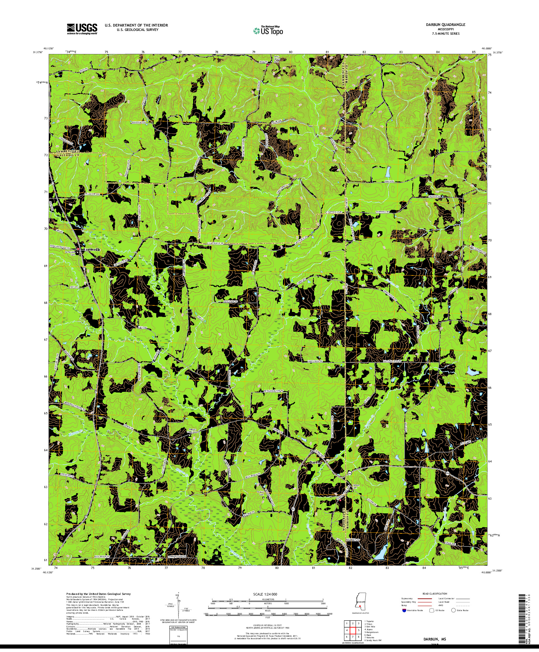 USGS US TOPO 7.5-MINUTE MAP FOR DARBUN, MS 2018