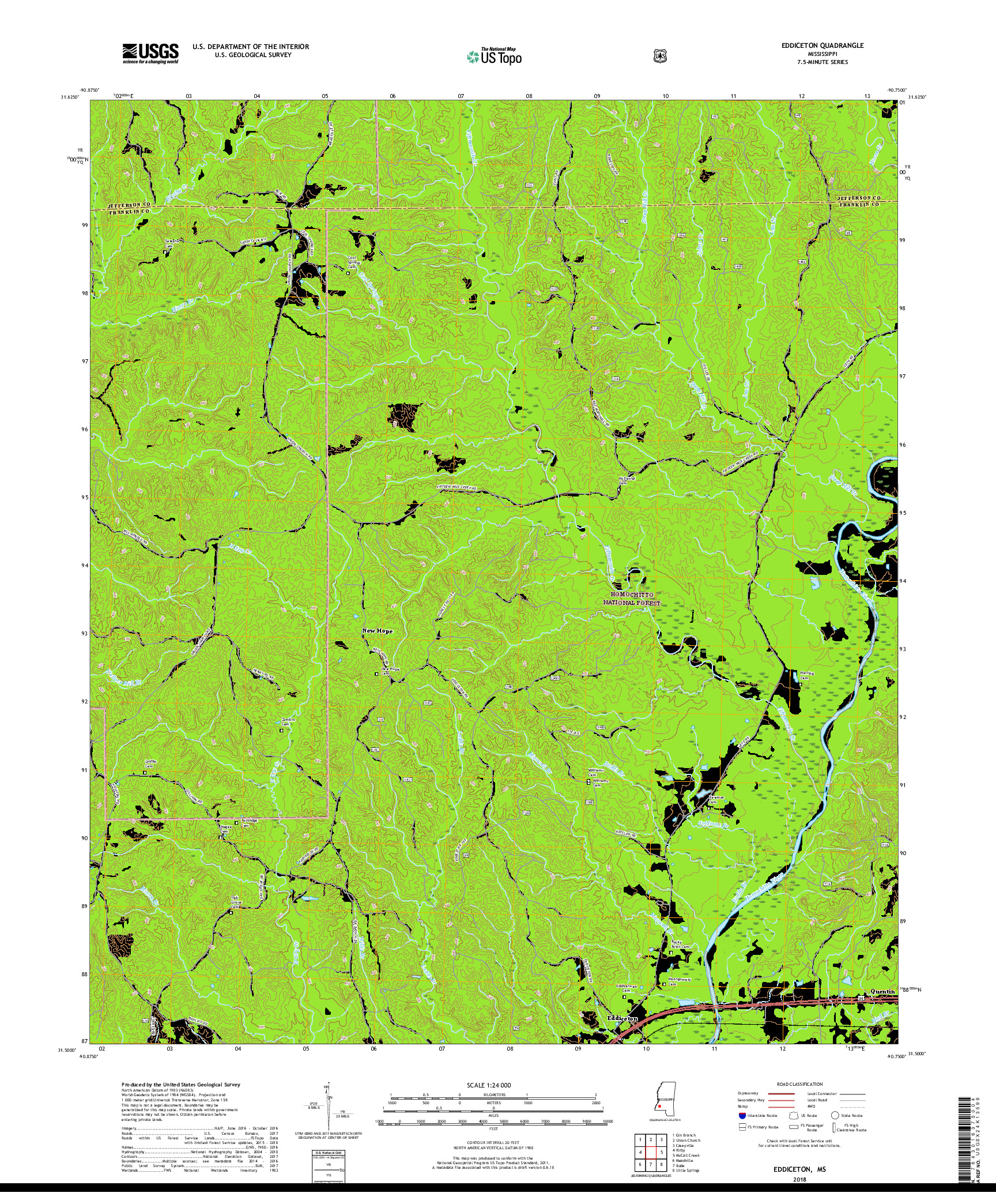 USGS US TOPO 7.5-MINUTE MAP FOR EDDICETON, MS 2018