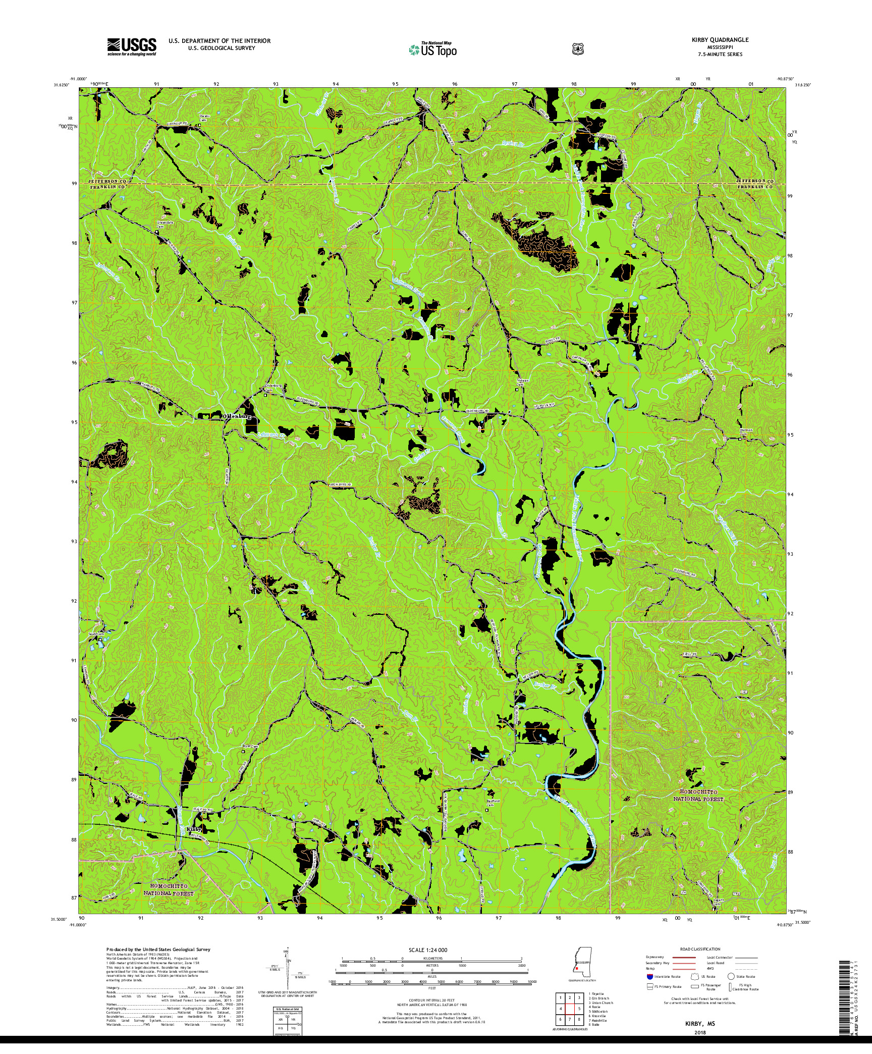 USGS US TOPO 7.5-MINUTE MAP FOR KIRBY, MS 2018