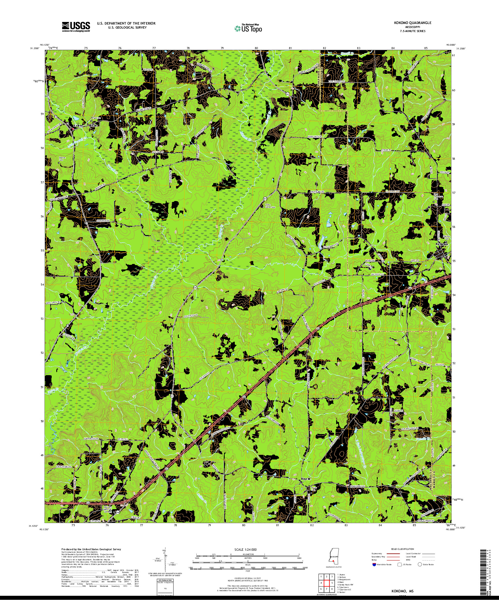 USGS US TOPO 7.5-MINUTE MAP FOR KOKOMO, MS 2018