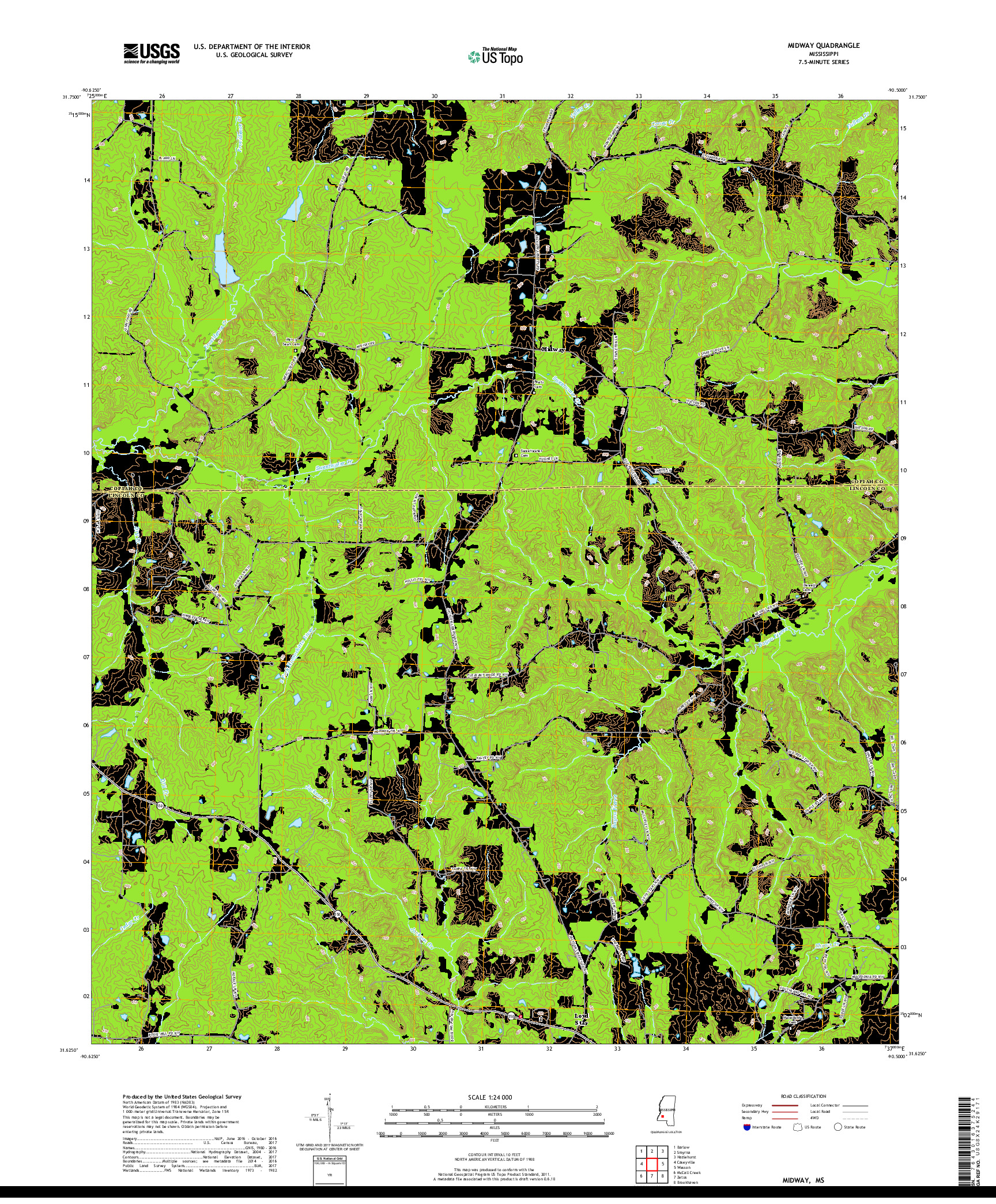 USGS US TOPO 7.5-MINUTE MAP FOR MIDWAY, MS 2018