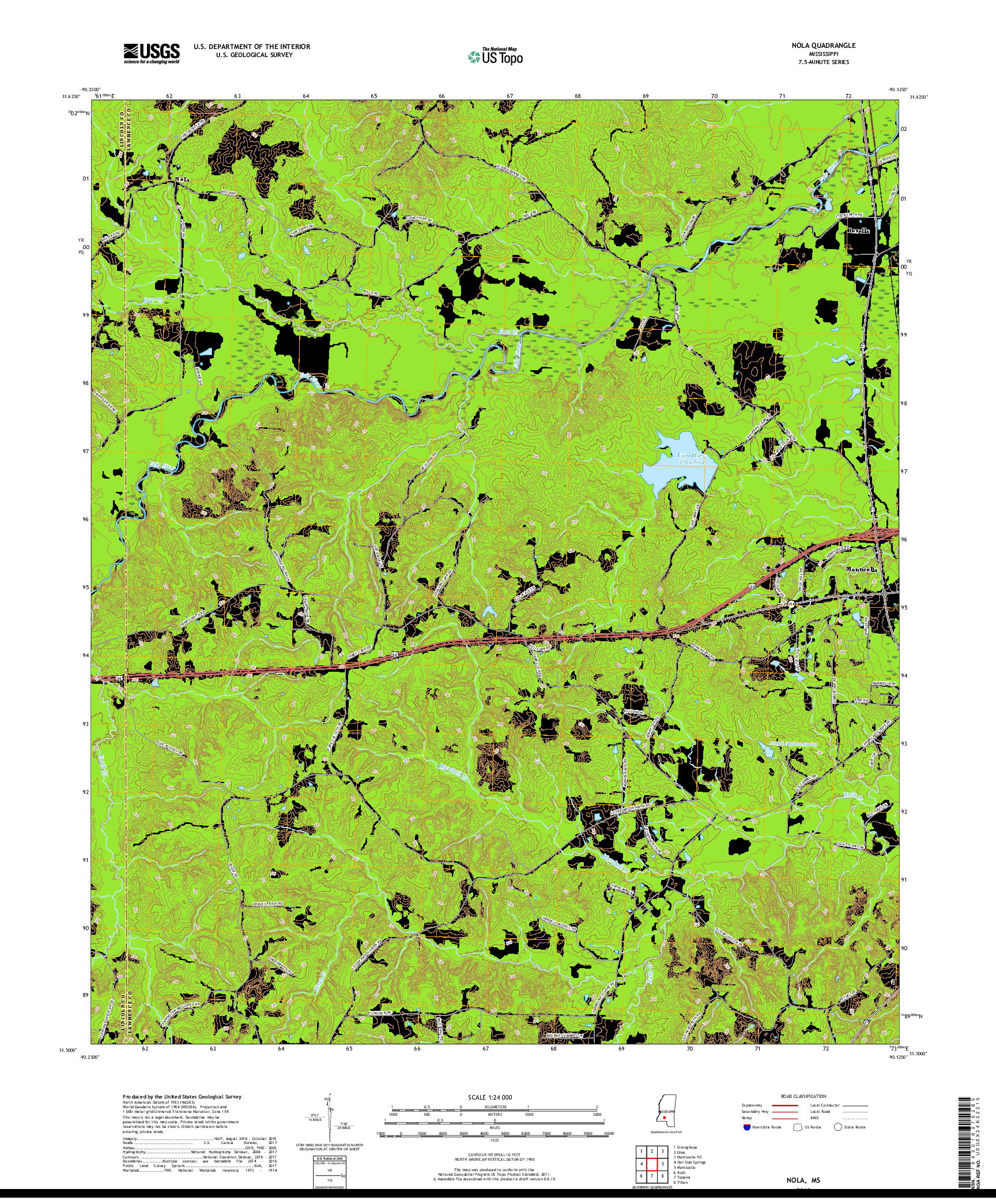 USGS US TOPO 7.5-MINUTE MAP FOR NOLA, MS 2018