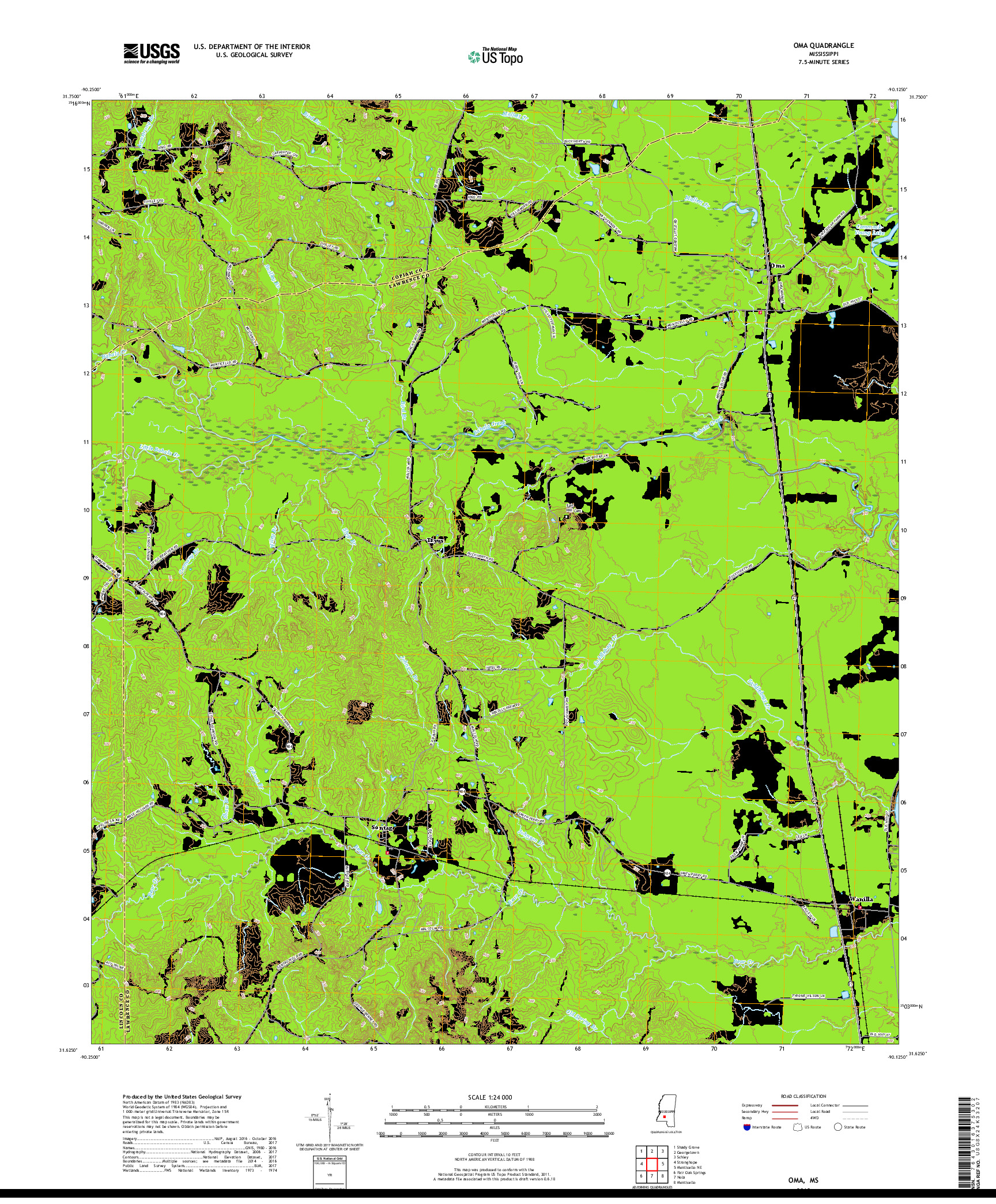USGS US TOPO 7.5-MINUTE MAP FOR OMA, MS 2018
