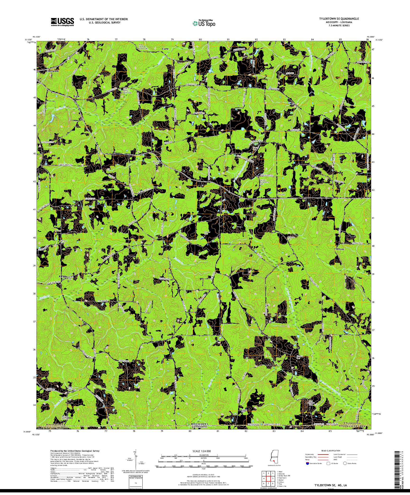 USGS US TOPO 7.5-MINUTE MAP FOR TYLERTOWN SE, MS,LA 2018