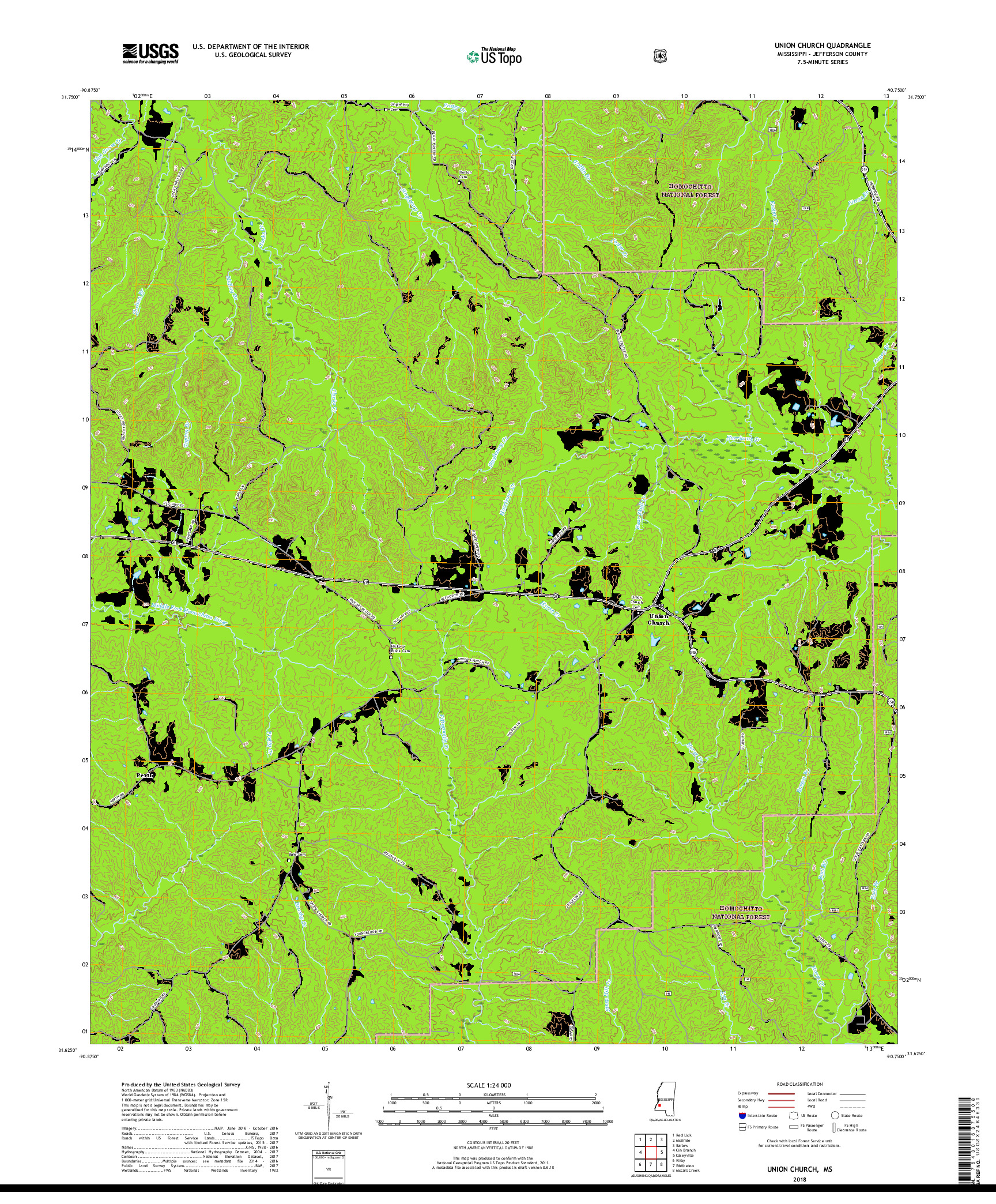 USGS US TOPO 7.5-MINUTE MAP FOR UNION CHURCH, MS 2018