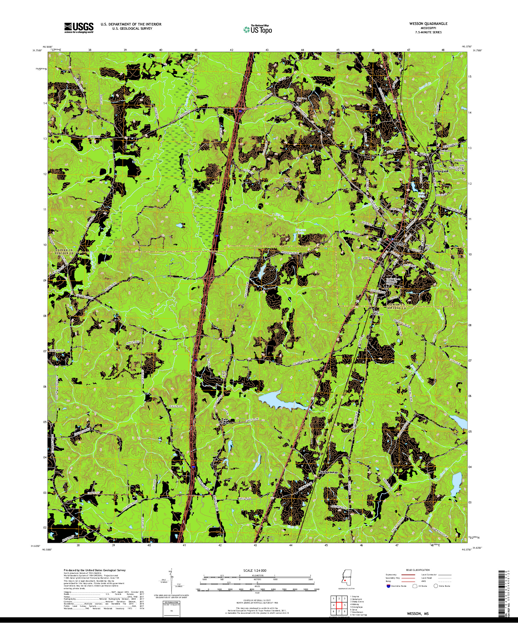 USGS US TOPO 7.5-MINUTE MAP FOR WESSON, MS 2018