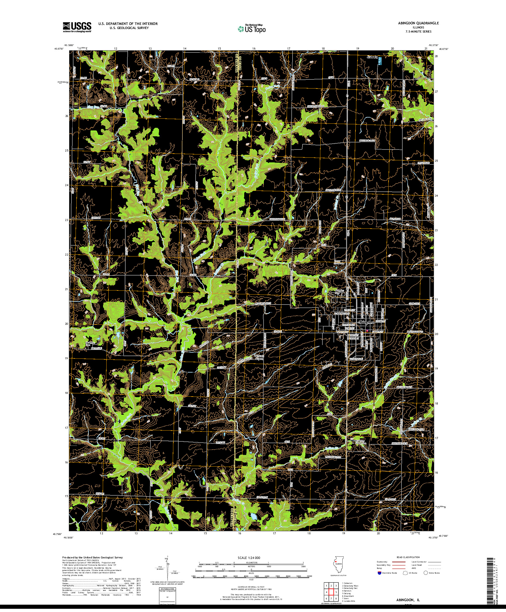 USGS US TOPO 7.5-MINUTE MAP FOR ABINGDON, IL 2018