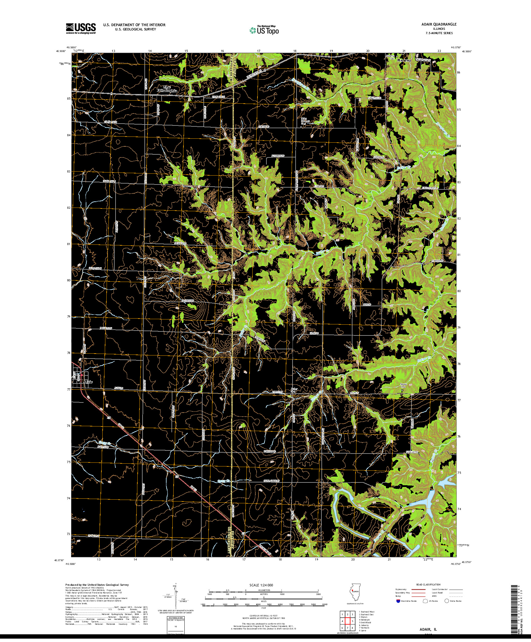 USGS US TOPO 7.5-MINUTE MAP FOR ADAIR, IL 2018