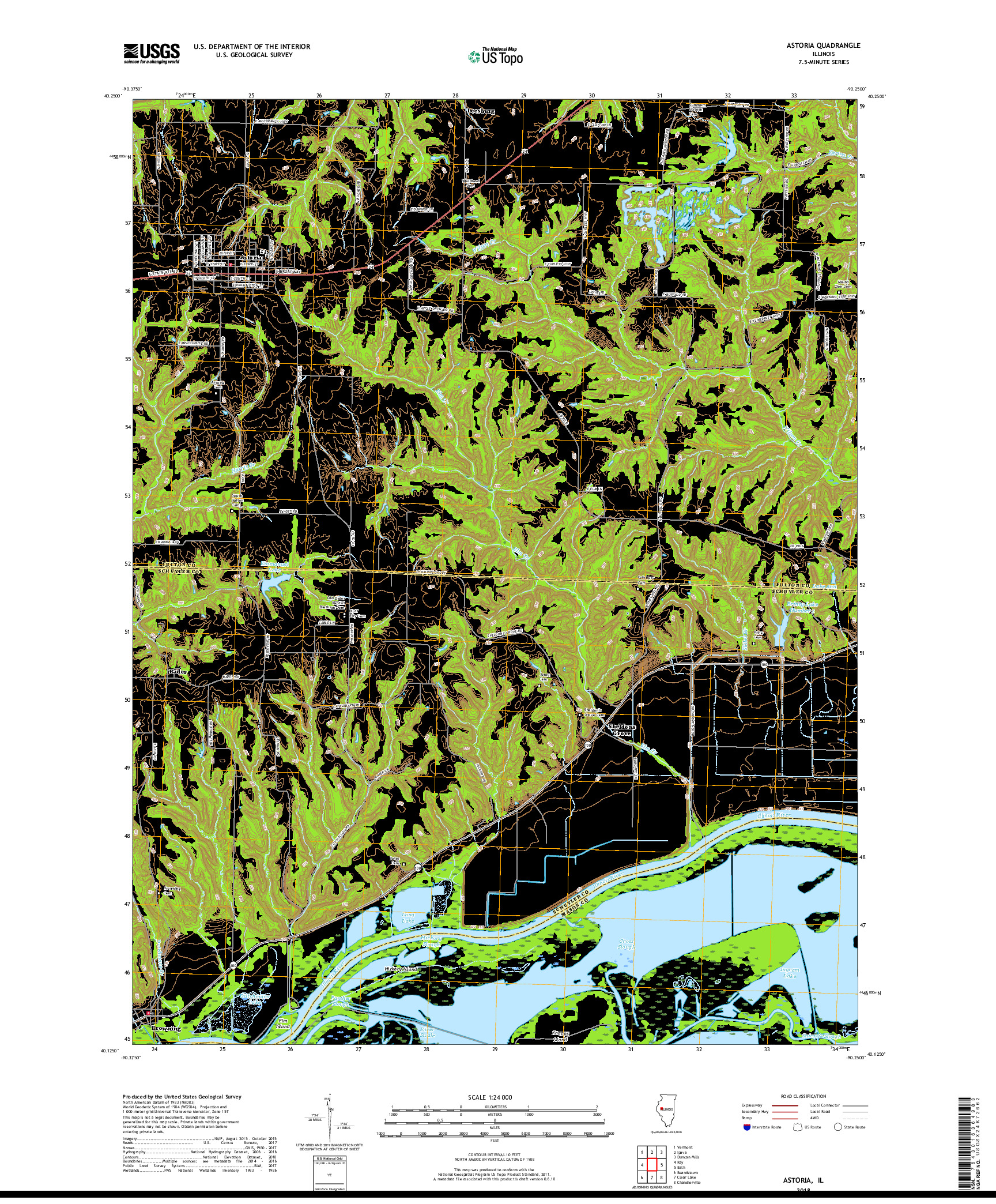 USGS US TOPO 7.5-MINUTE MAP FOR ASTORIA, IL 2018