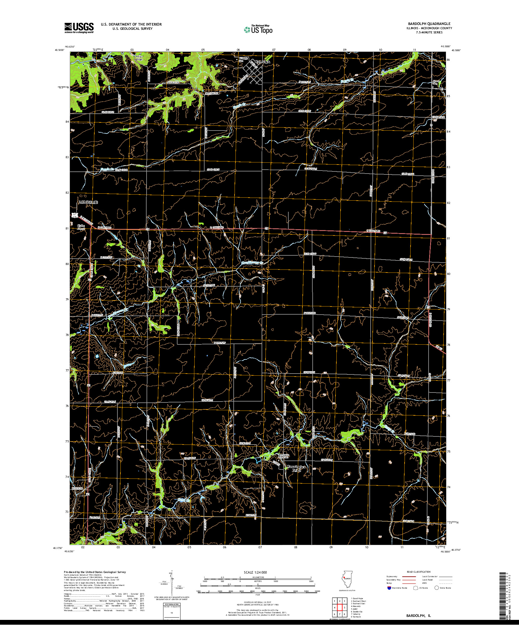 USGS US TOPO 7.5-MINUTE MAP FOR BARDOLPH, IL 2018