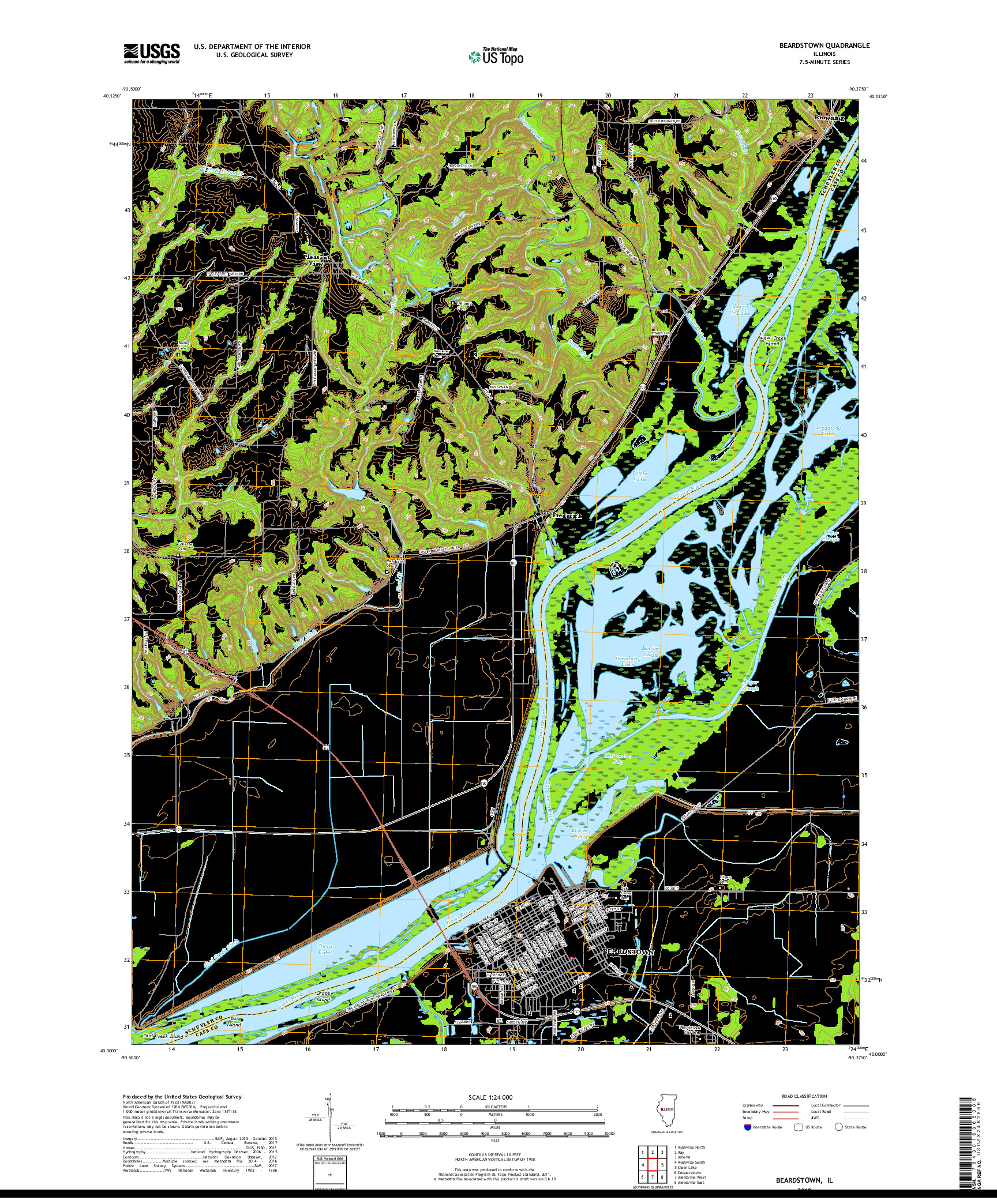 USGS US TOPO 7.5-MINUTE MAP FOR BEARDSTOWN, IL 2018