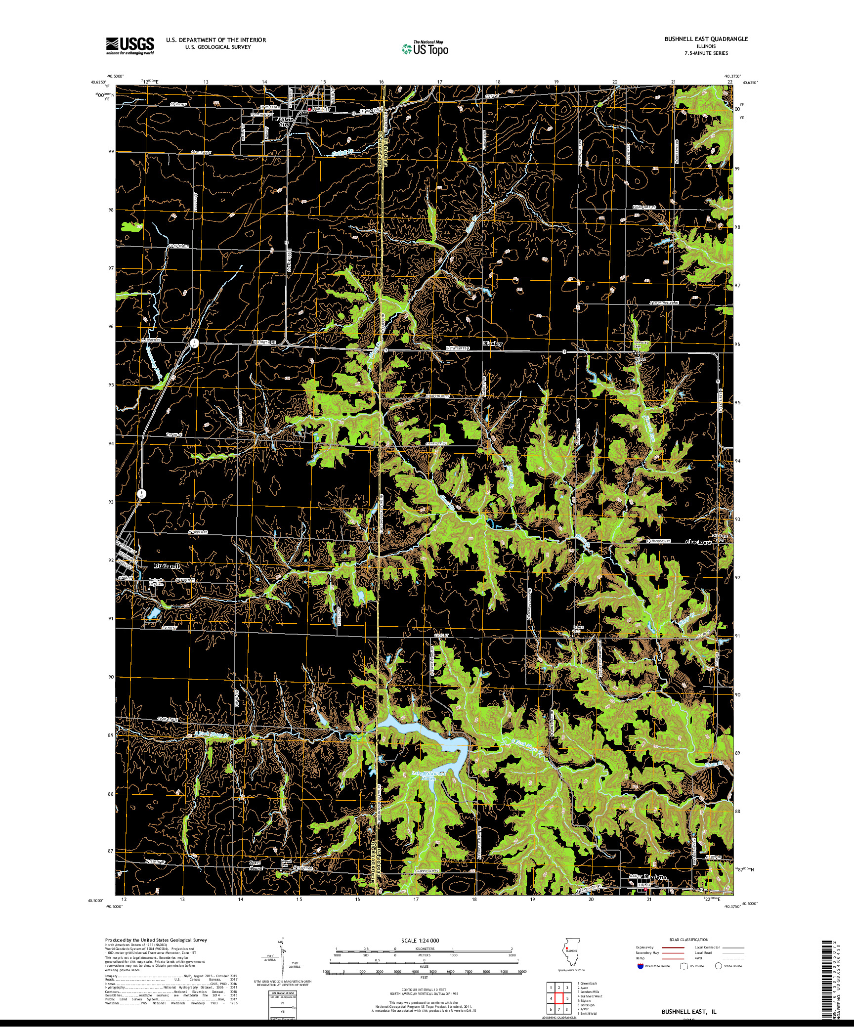 USGS US TOPO 7.5-MINUTE MAP FOR BUSHNELL EAST, IL 2018