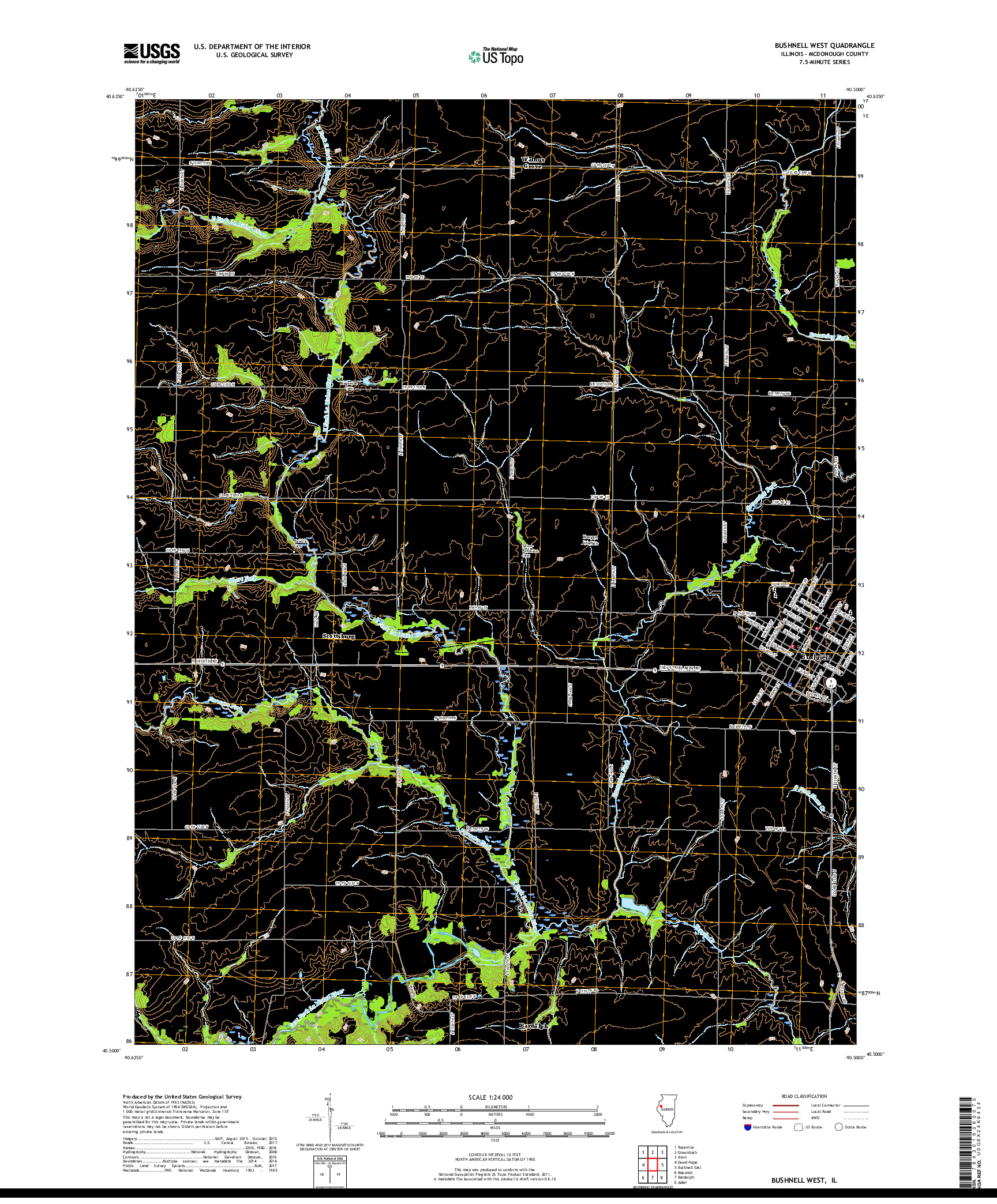 USGS US TOPO 7.5-MINUTE MAP FOR BUSHNELL WEST, IL 2018