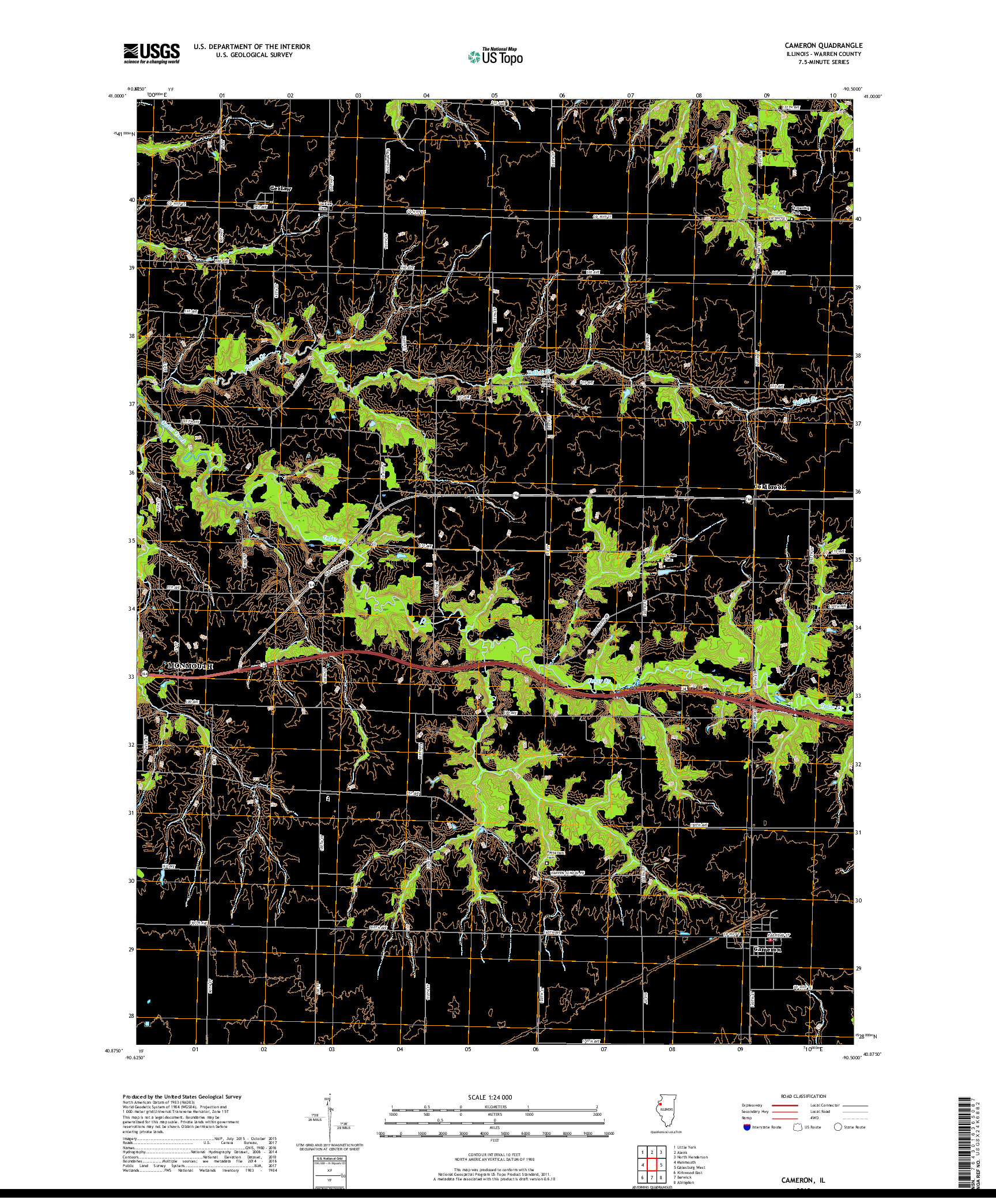 USGS US TOPO 7.5-MINUTE MAP FOR CAMERON, IL 2018