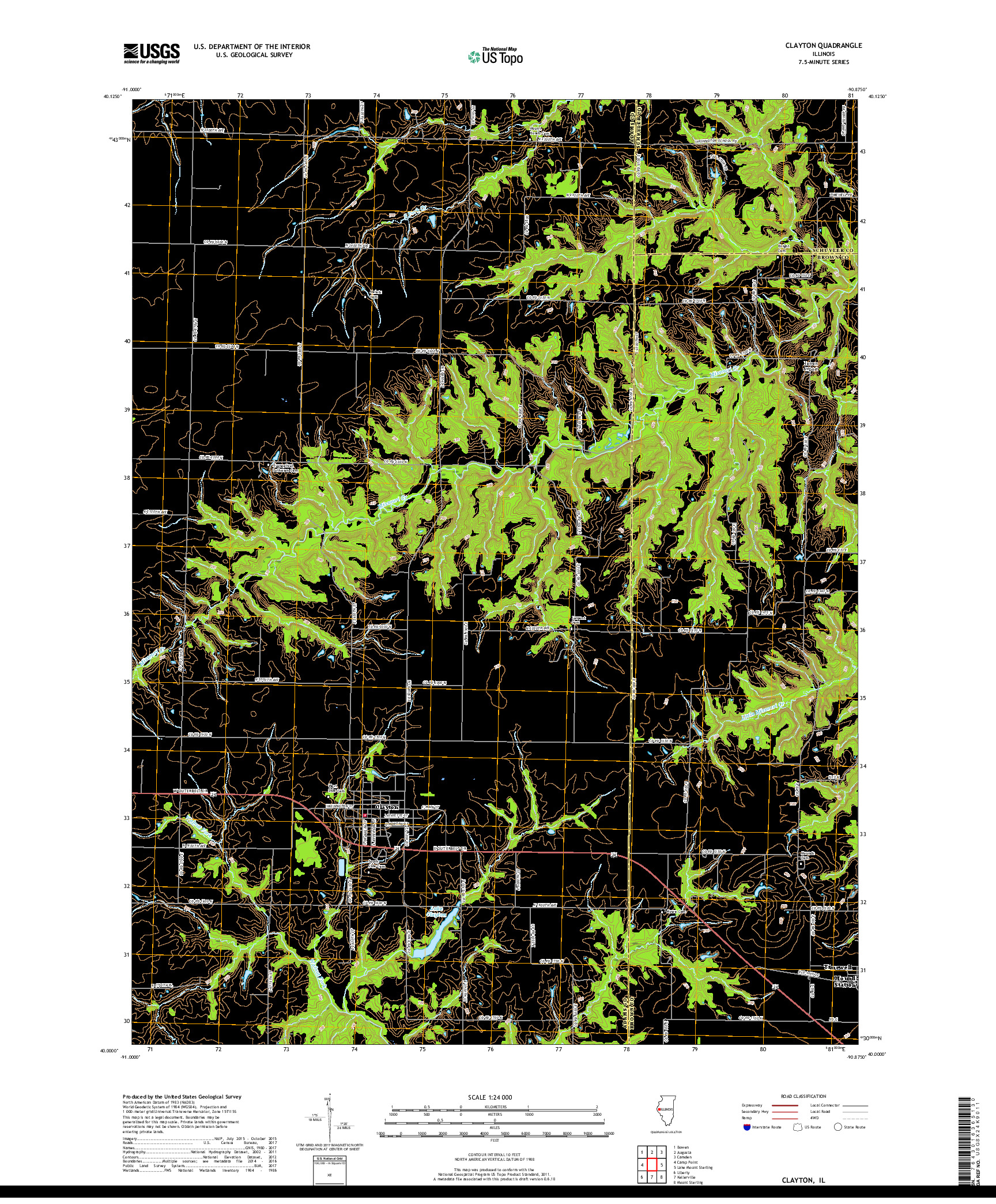 USGS US TOPO 7.5-MINUTE MAP FOR CLAYTON, IL 2018