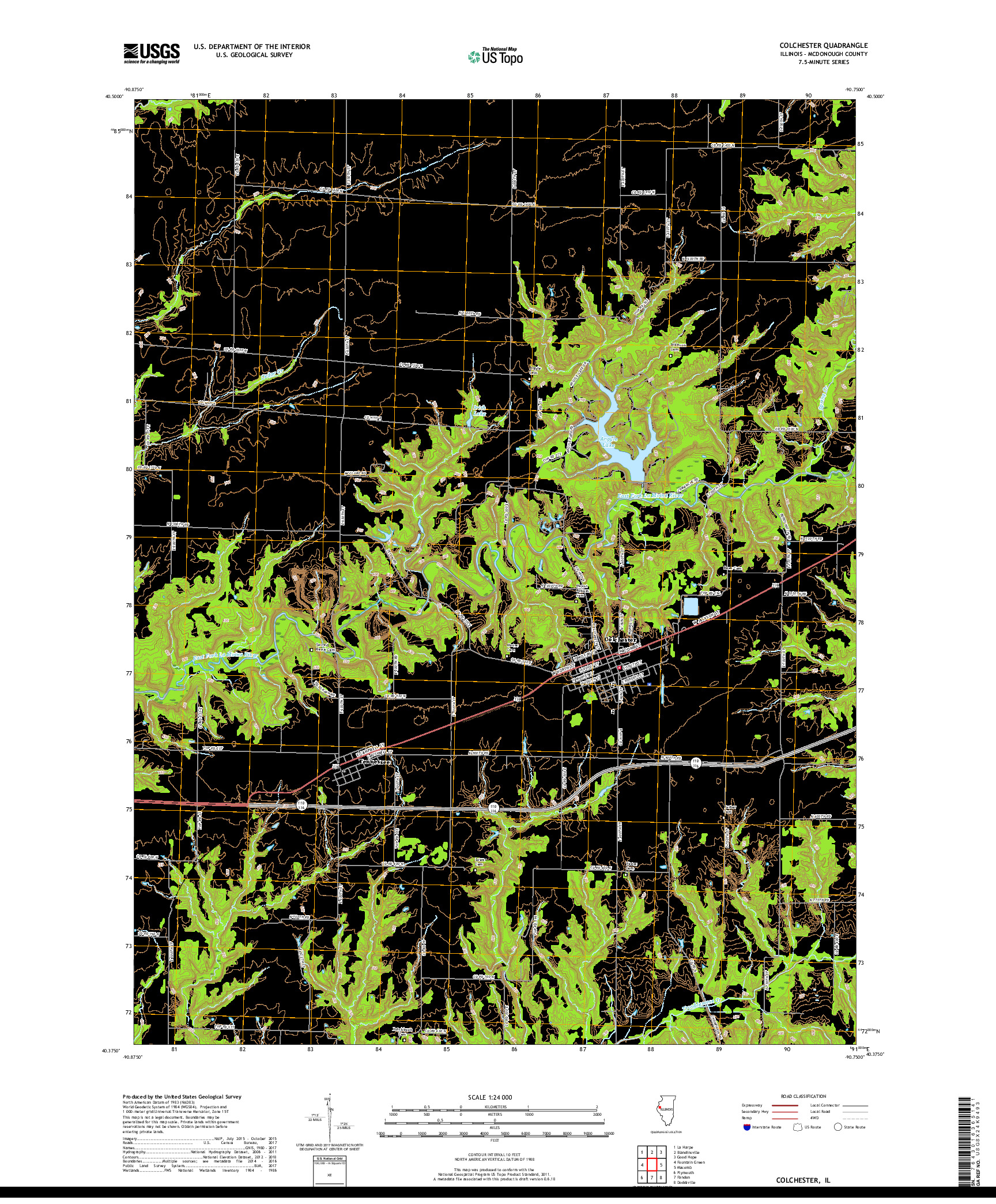 USGS US TOPO 7.5-MINUTE MAP FOR COLCHESTER, IL 2018