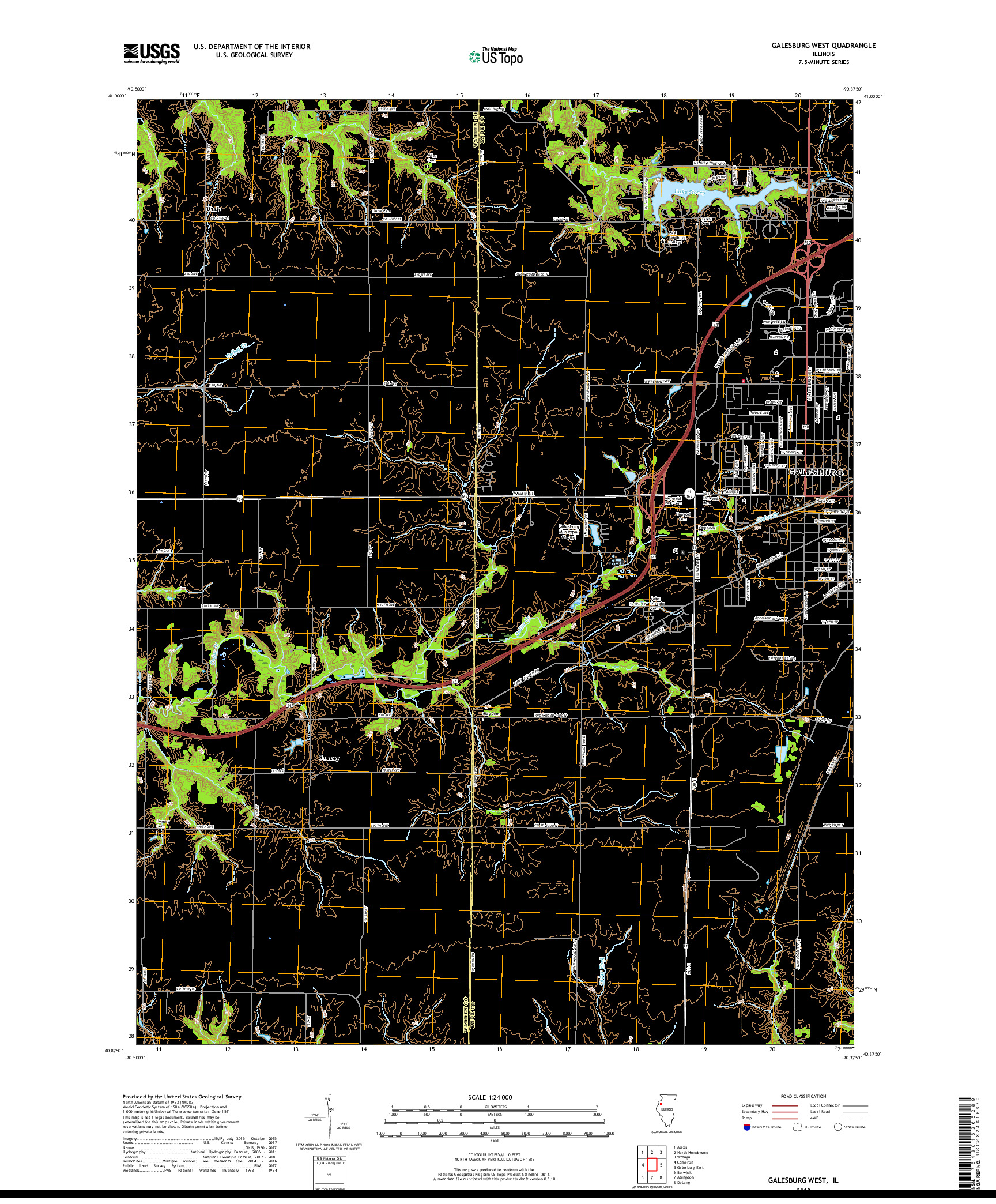 USGS US TOPO 7.5-MINUTE MAP FOR GALESBURG WEST, IL 2018