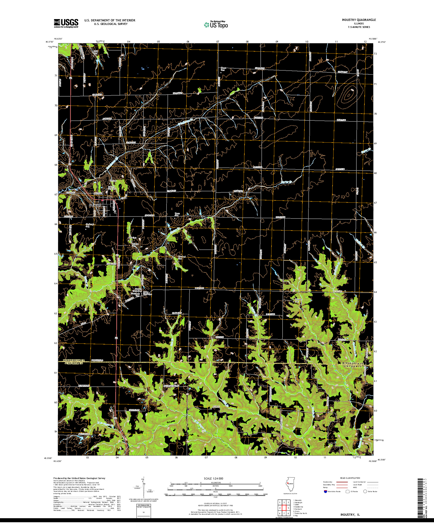 USGS US TOPO 7.5-MINUTE MAP FOR INDUSTRY, IL 2018