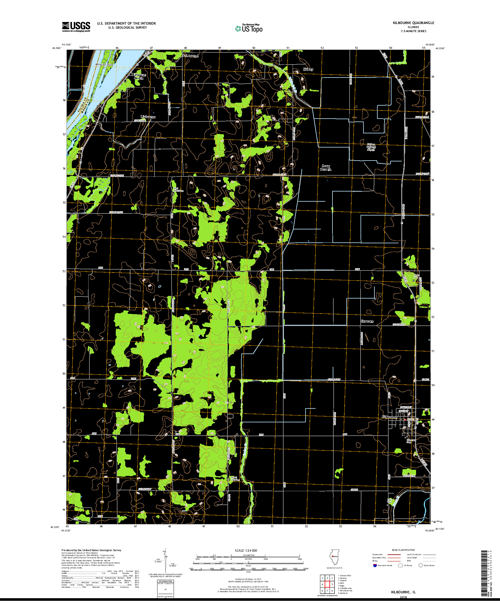 USGS US TOPO 7.5-MINUTE MAP FOR KILBOURNE, IL 2018