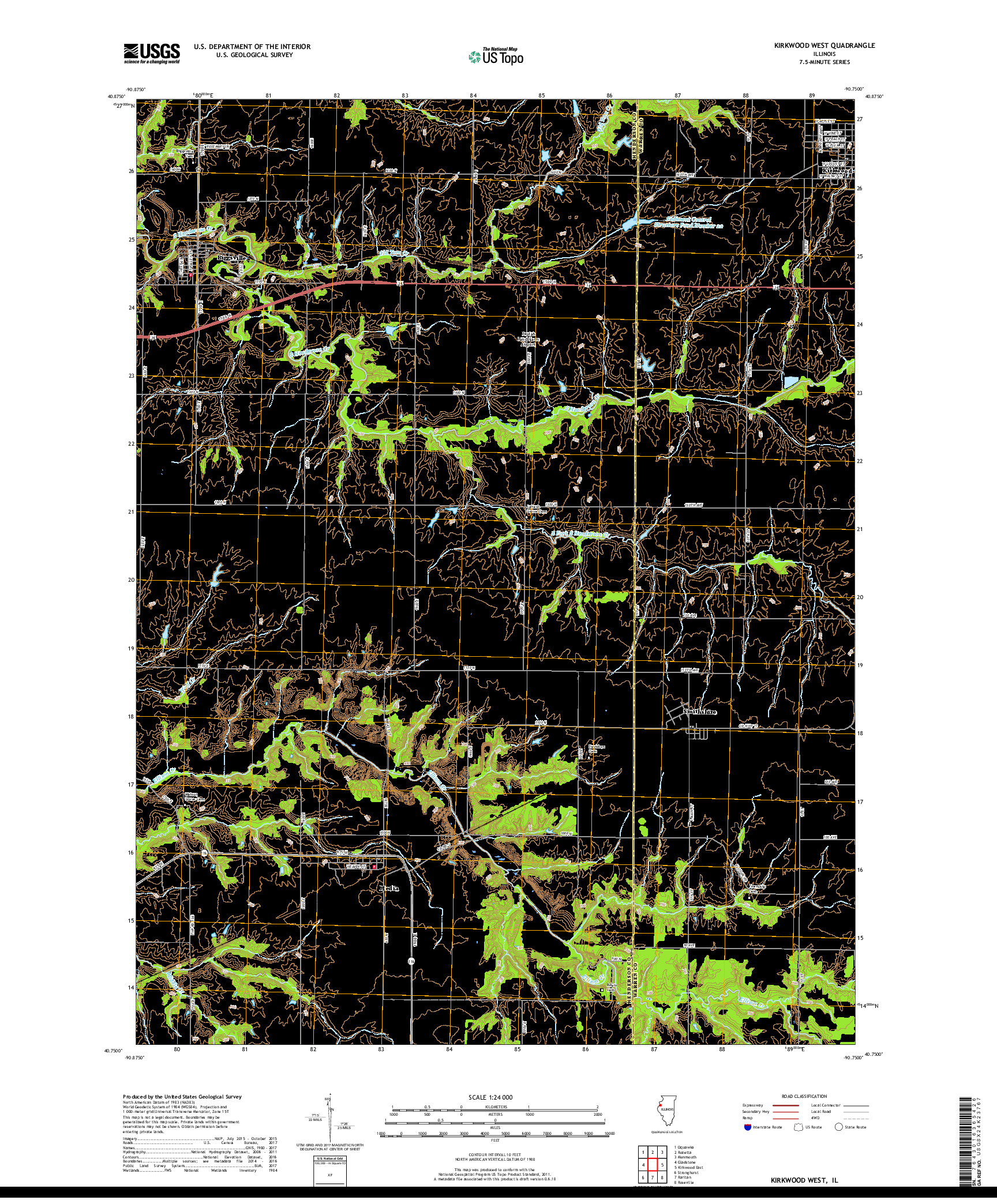 USGS US TOPO 7.5-MINUTE MAP FOR KIRKWOOD WEST, IL 2018