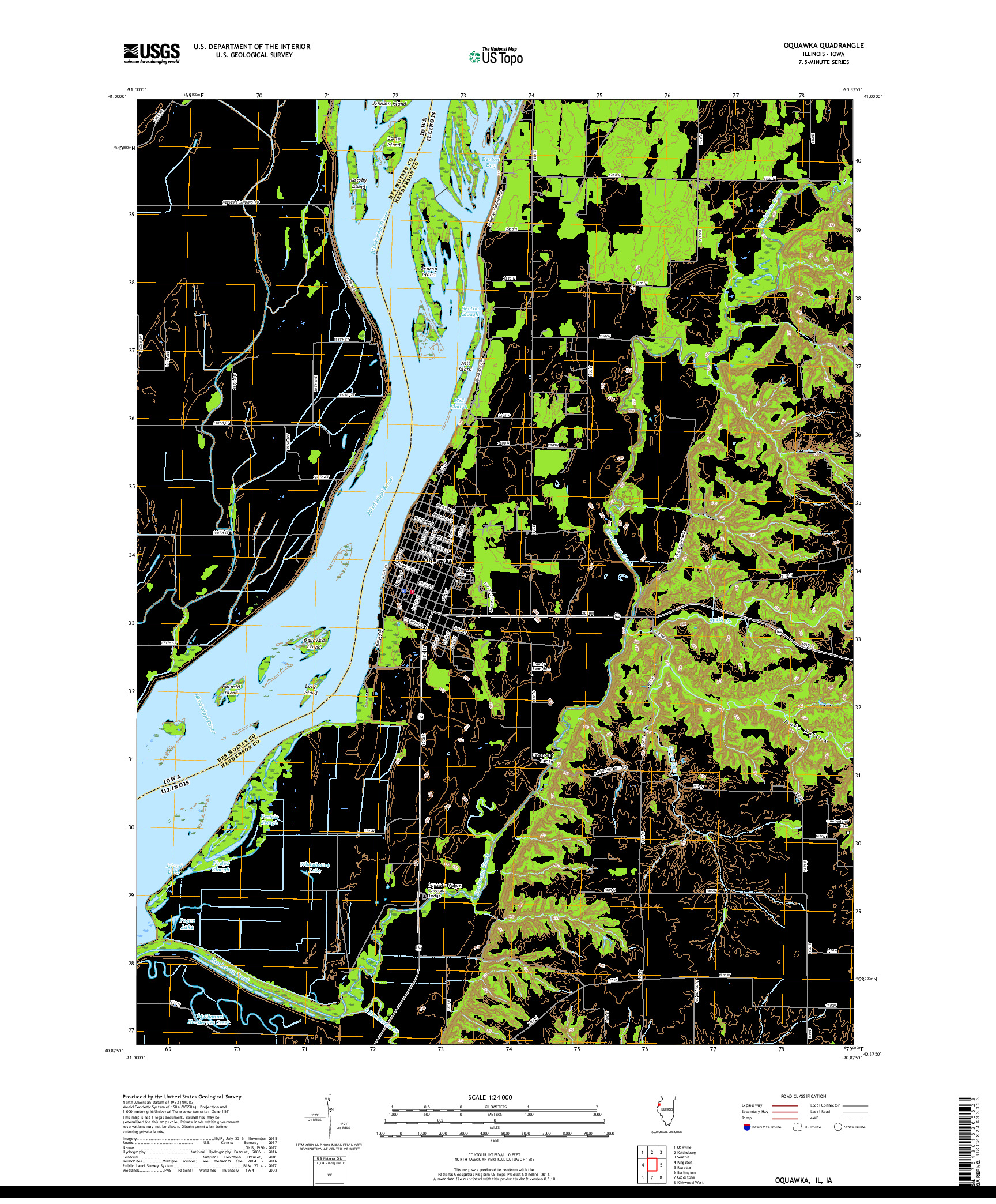 USGS US TOPO 7.5-MINUTE MAP FOR OQUAWKA, IL,IA 2018