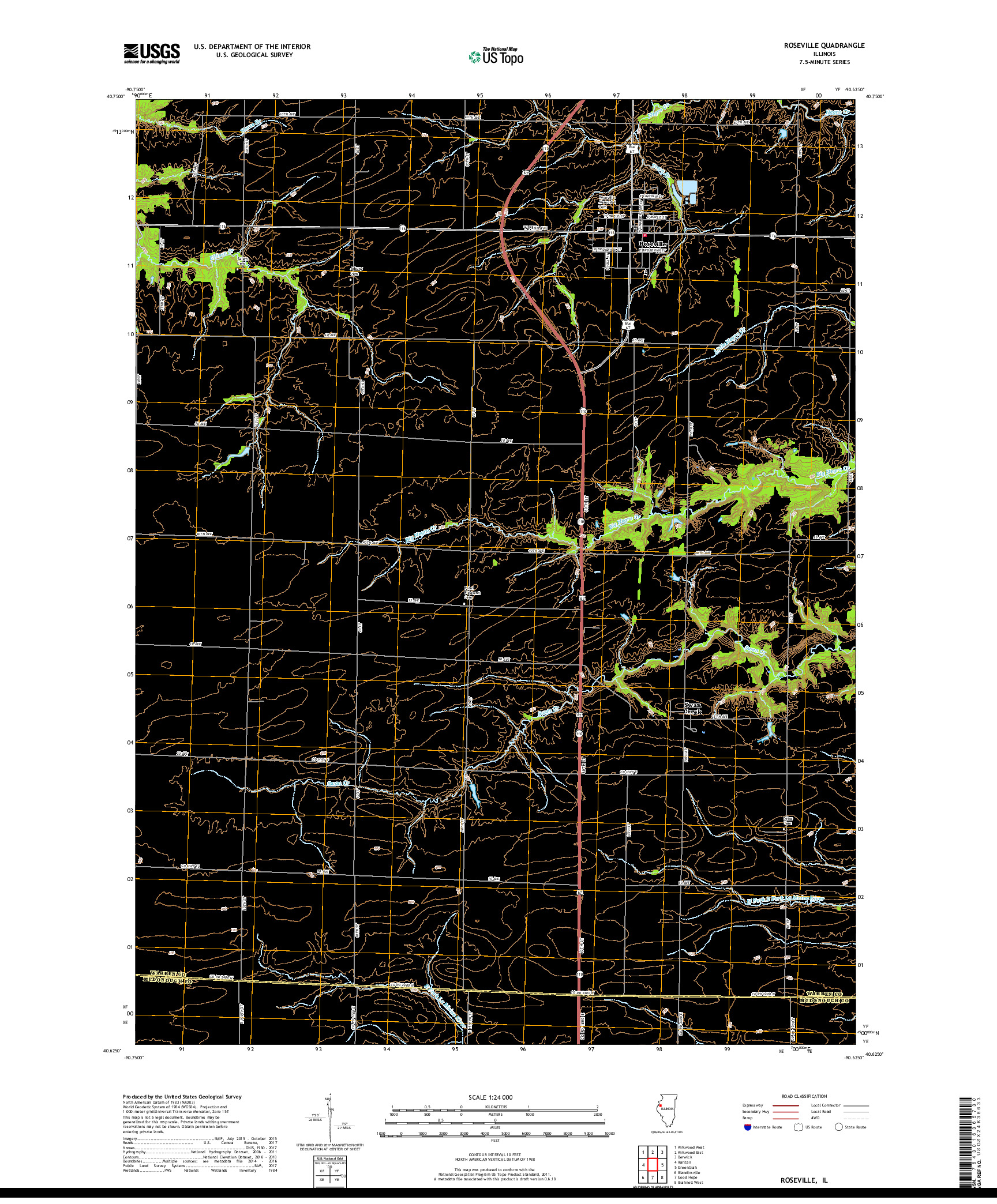 USGS US TOPO 7.5-MINUTE MAP FOR ROSEVILLE, IL 2018