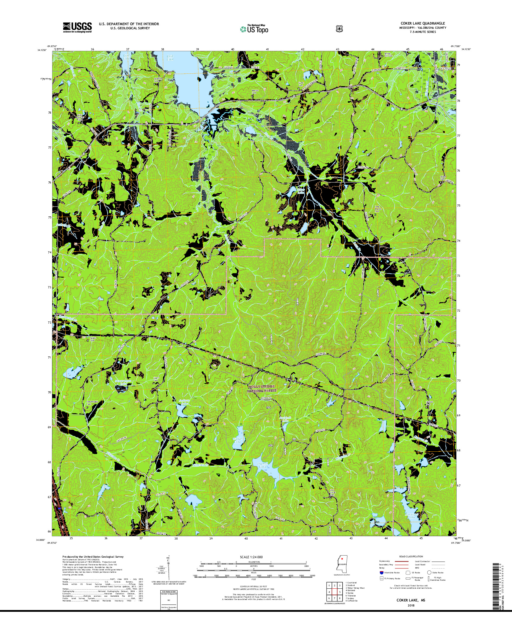 USGS US TOPO 7.5-MINUTE MAP FOR COKER LAKE, MS 2018