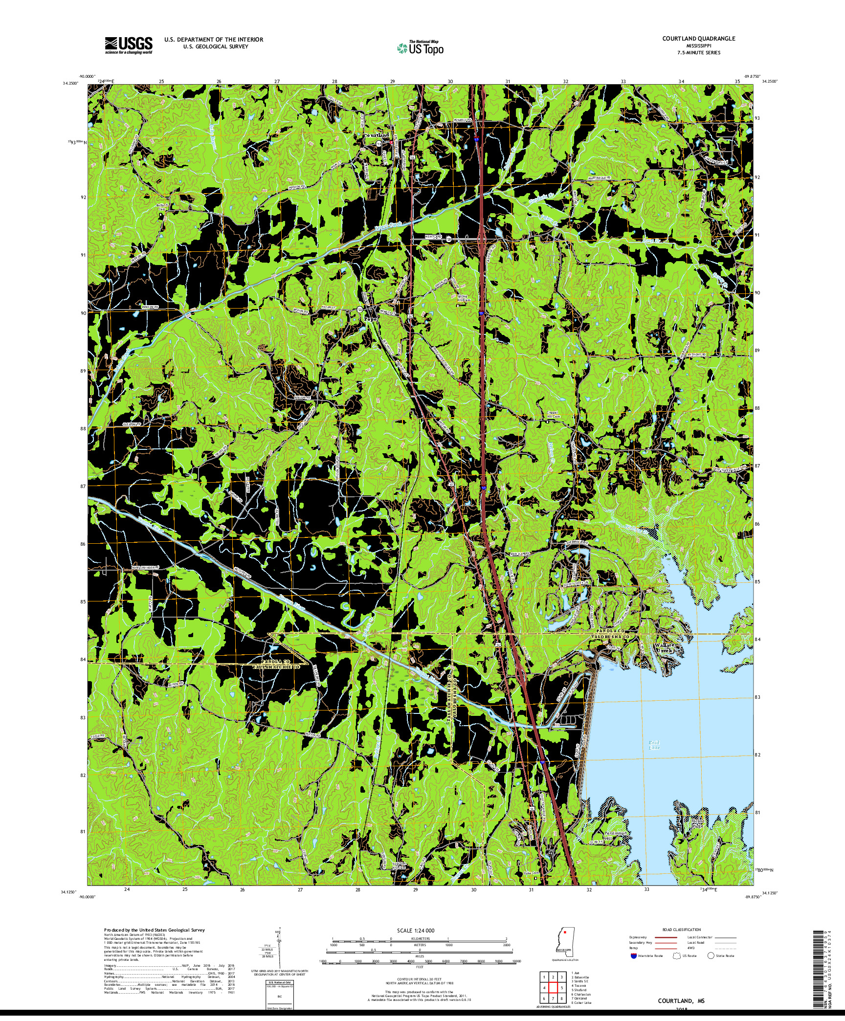 USGS US TOPO 7.5-MINUTE MAP FOR COURTLAND, MS 2018