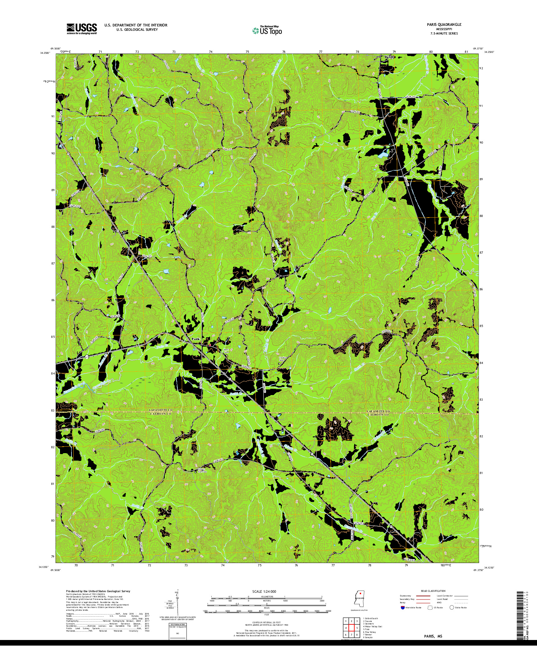 USGS US TOPO 7.5-MINUTE MAP FOR PARIS, MS 2018