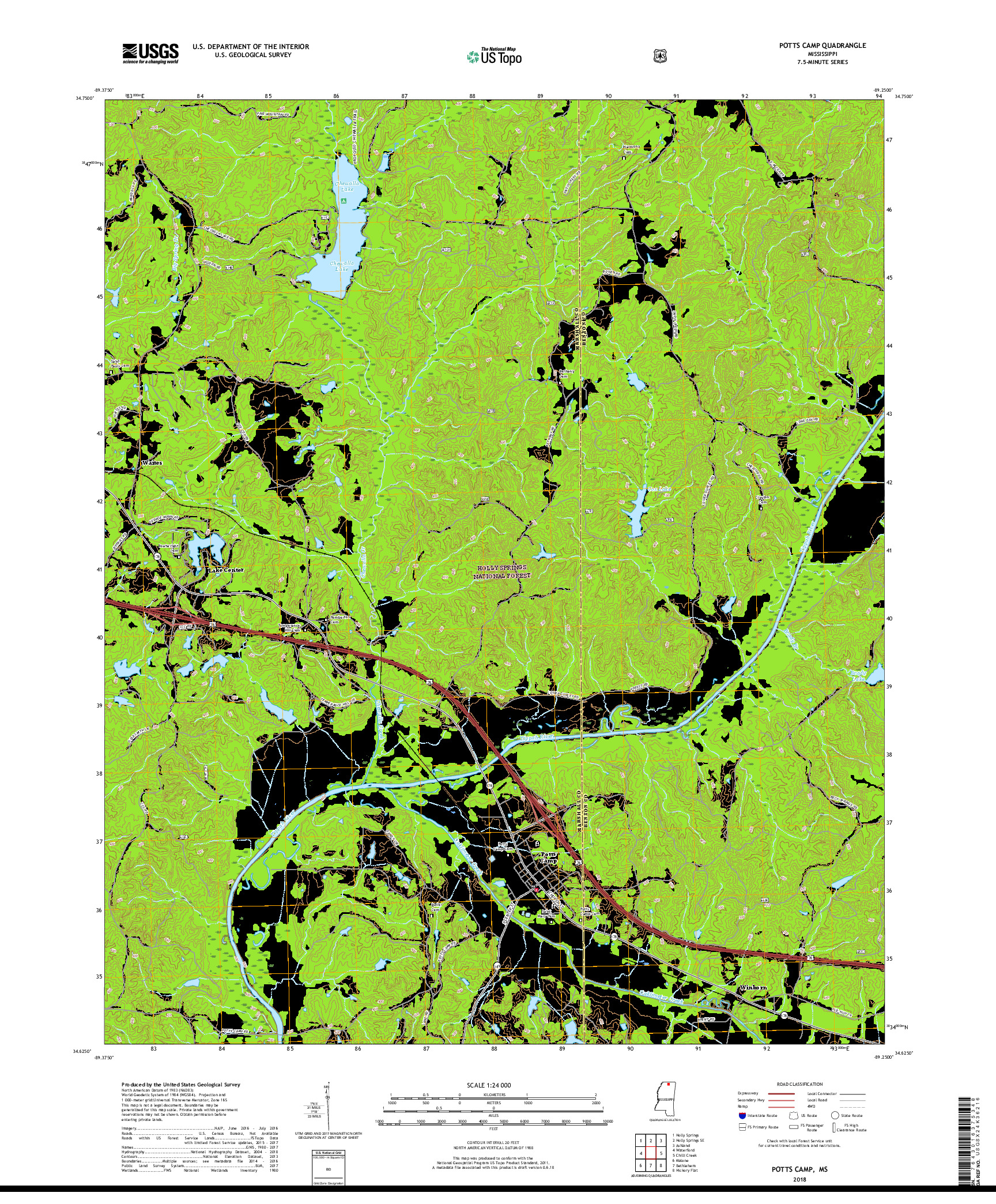 USGS US TOPO 7.5-MINUTE MAP FOR POTTS CAMP, MS 2018
