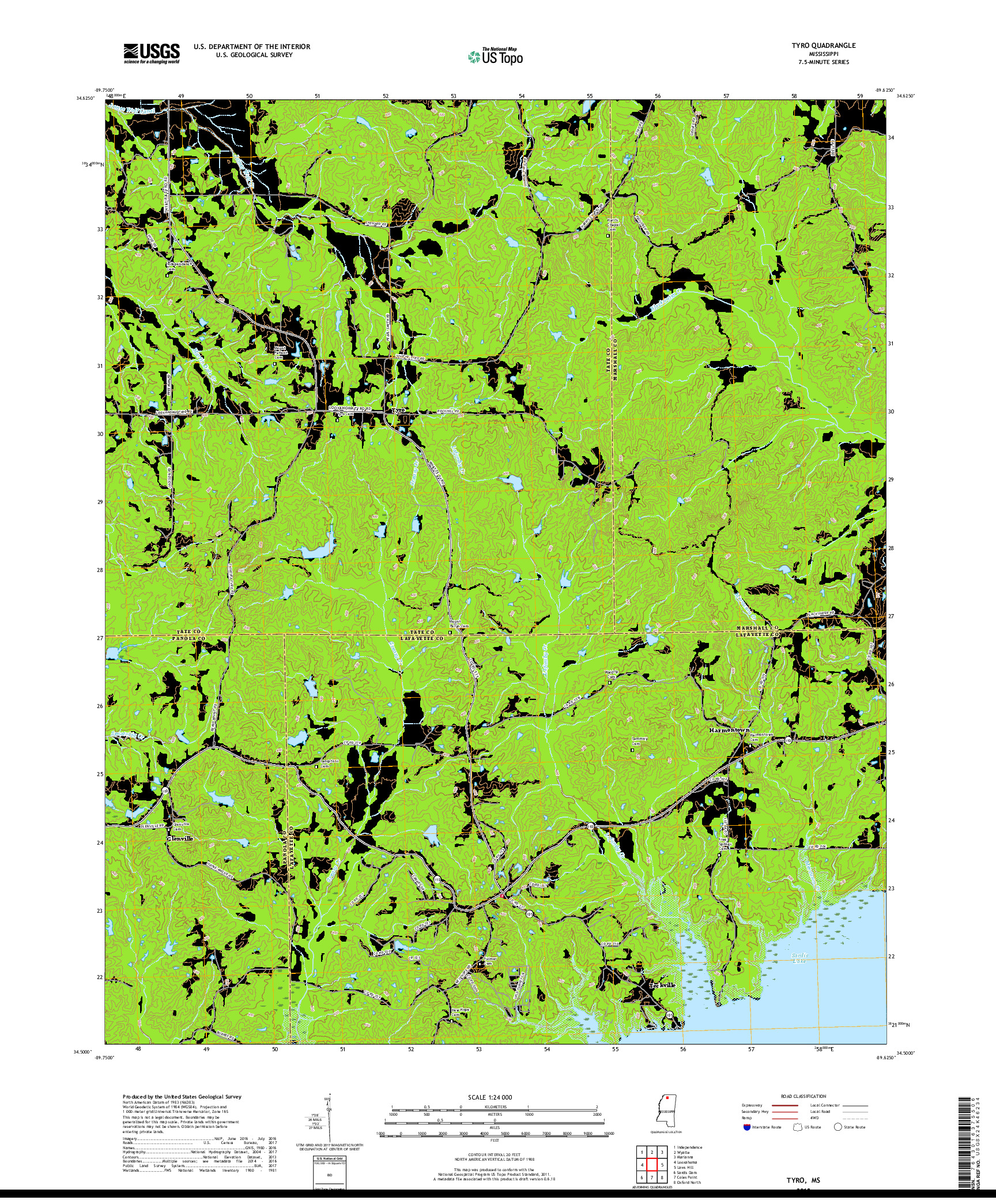 USGS US TOPO 7.5-MINUTE MAP FOR TYRO, MS 2018