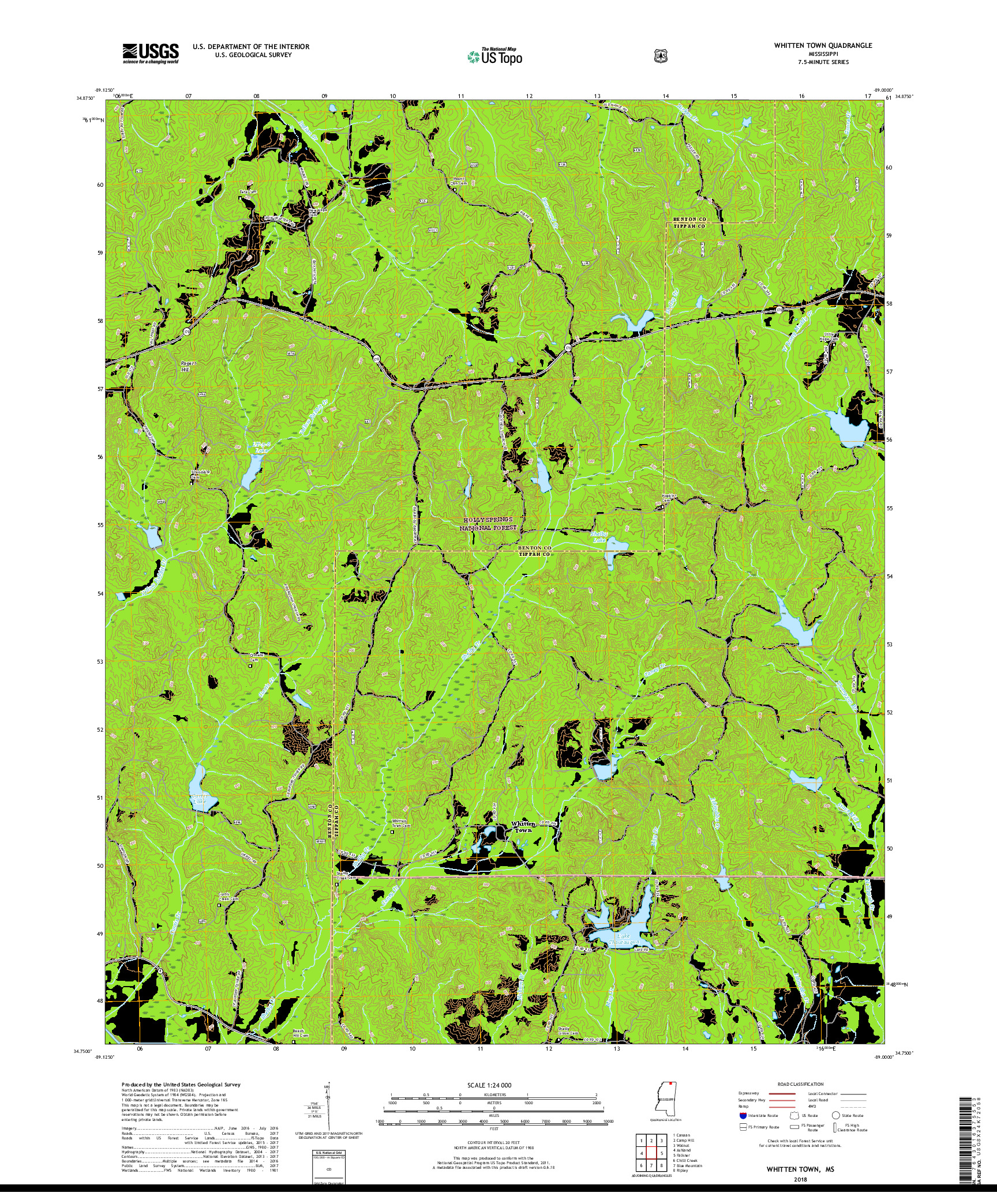 USGS US TOPO 7.5-MINUTE MAP FOR WHITTEN TOWN, MS 2018