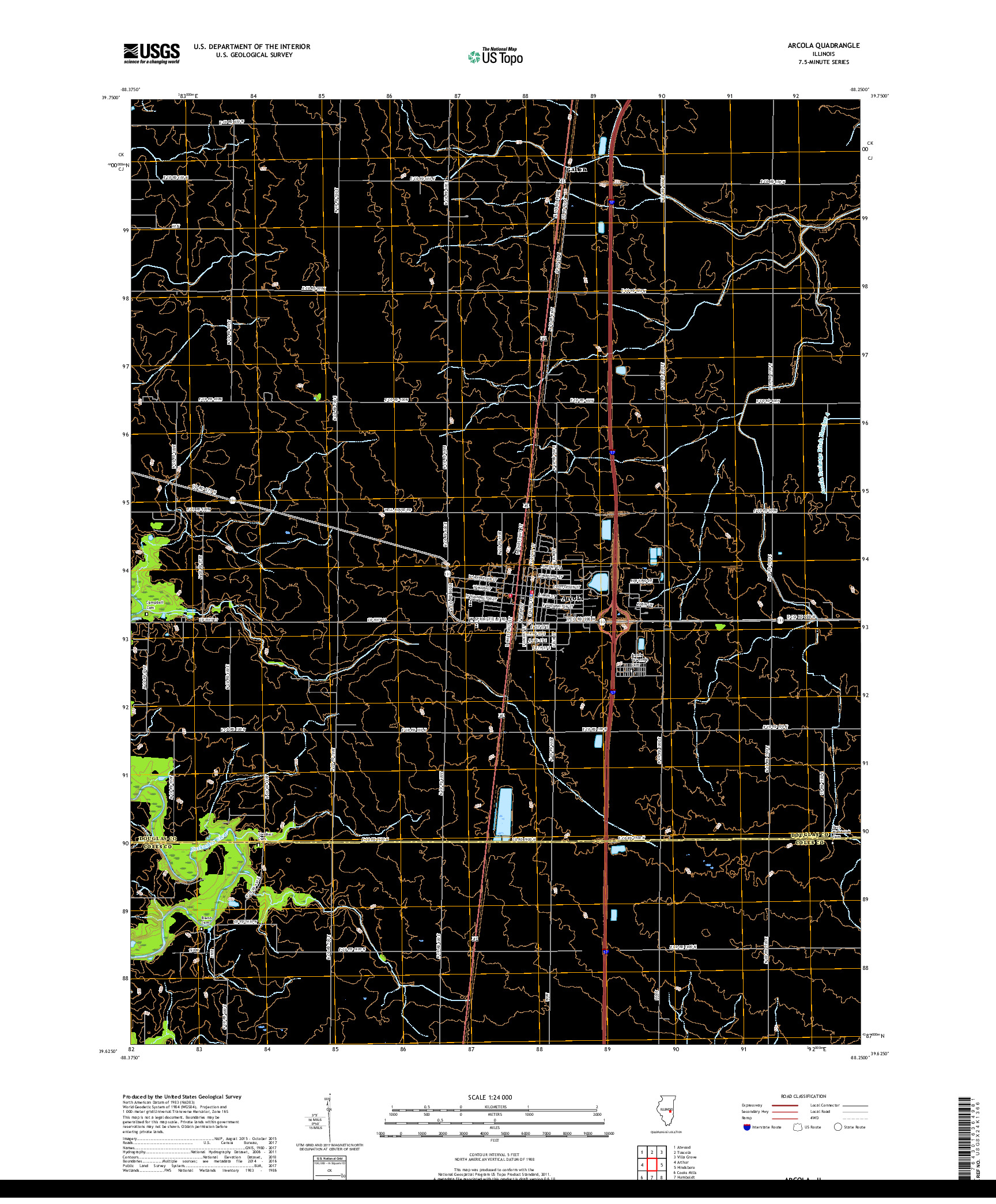 USGS US TOPO 7.5-MINUTE MAP FOR ARCOLA, IL 2018