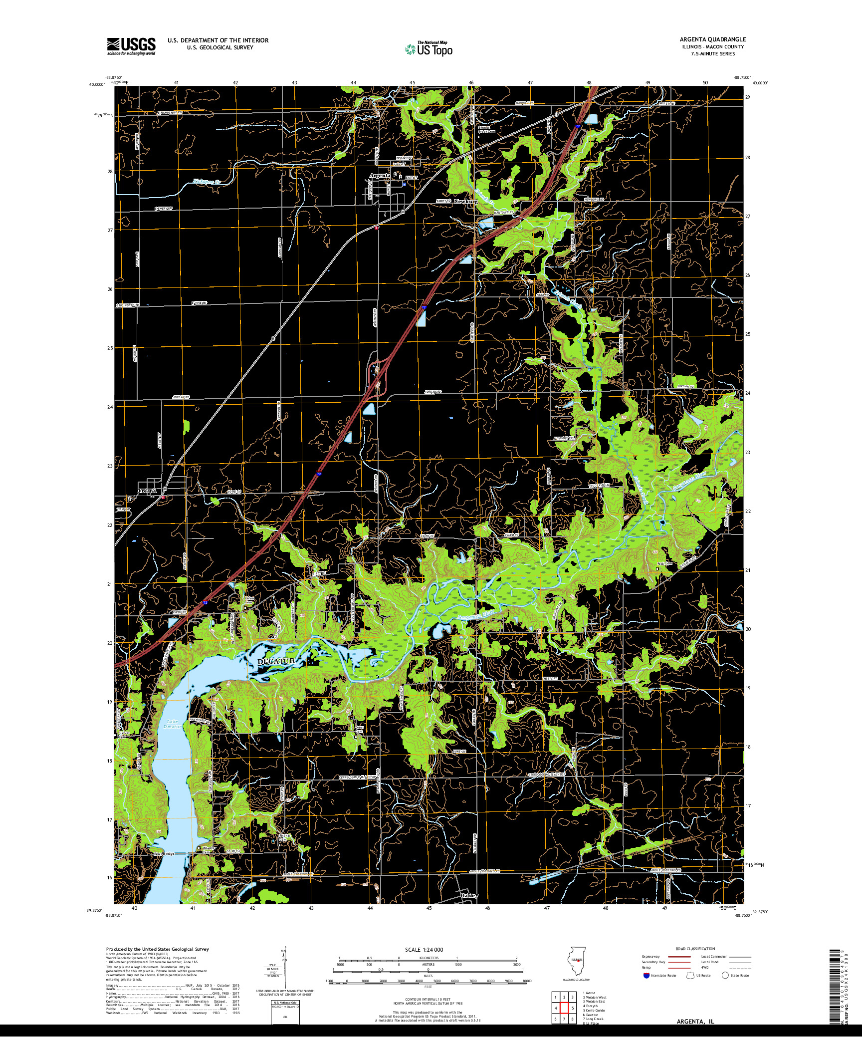 USGS US TOPO 7.5-MINUTE MAP FOR ARGENTA, IL 2018