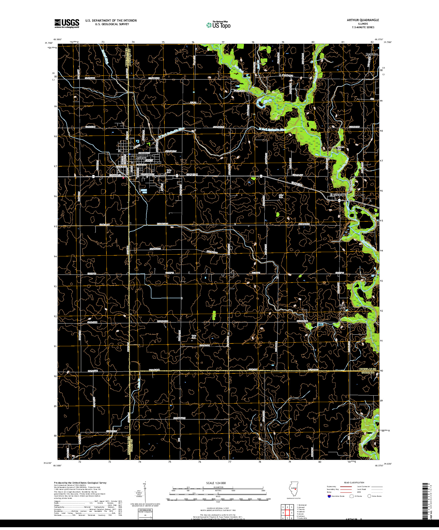 USGS US TOPO 7.5-MINUTE MAP FOR ARTHUR, IL 2018