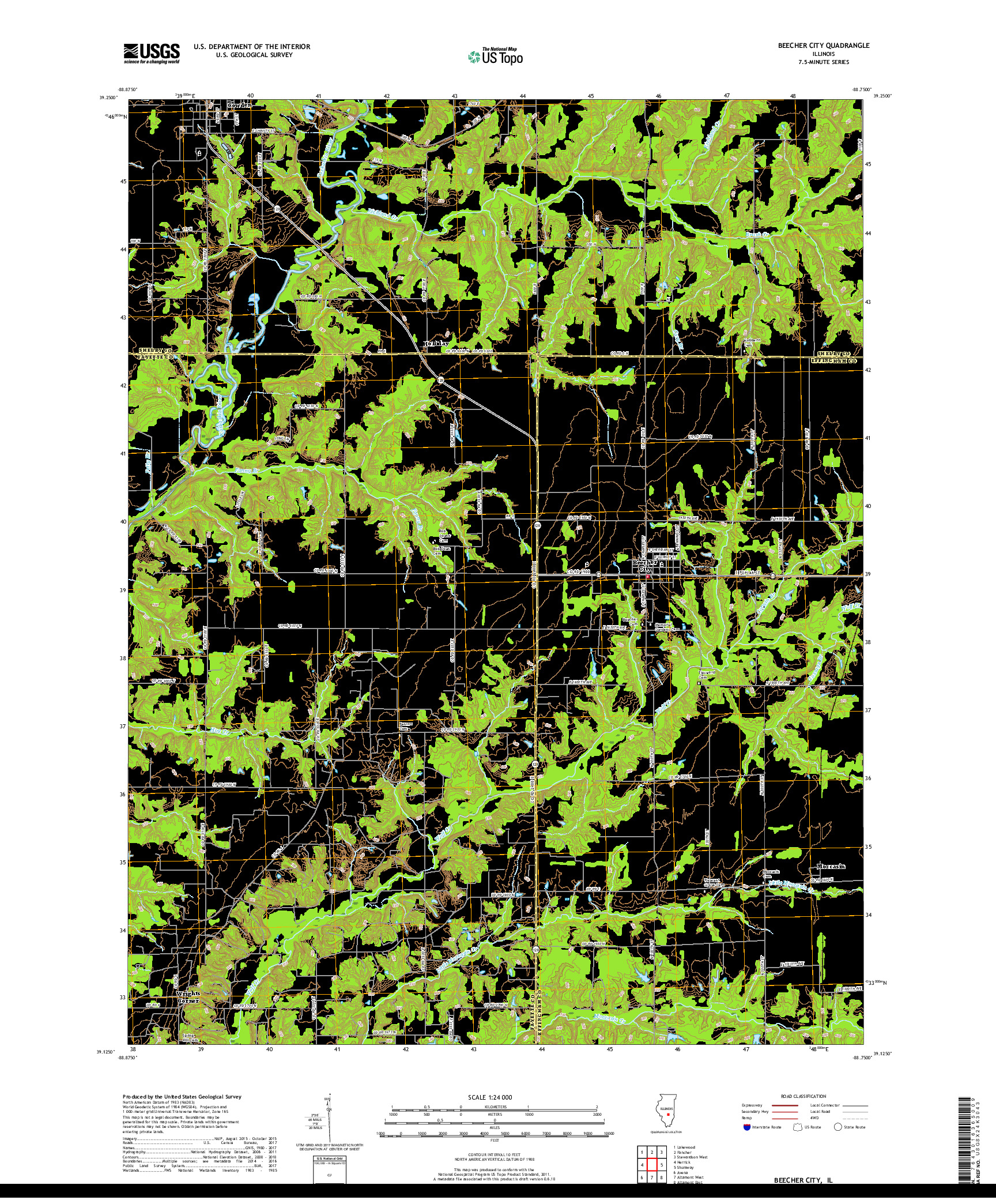 USGS US TOPO 7.5-MINUTE MAP FOR BEECHER CITY, IL 2018