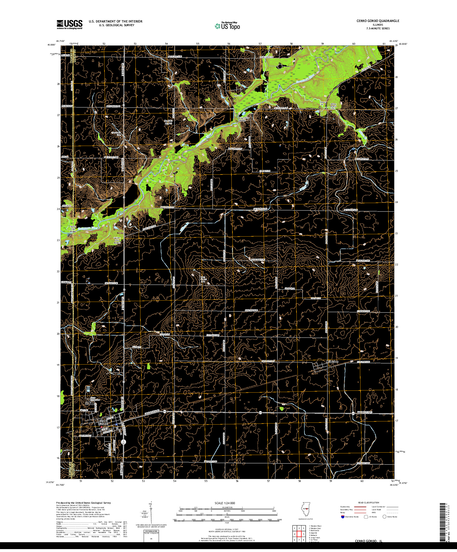 USGS US TOPO 7.5-MINUTE MAP FOR CERRO GORDO, IL 2018