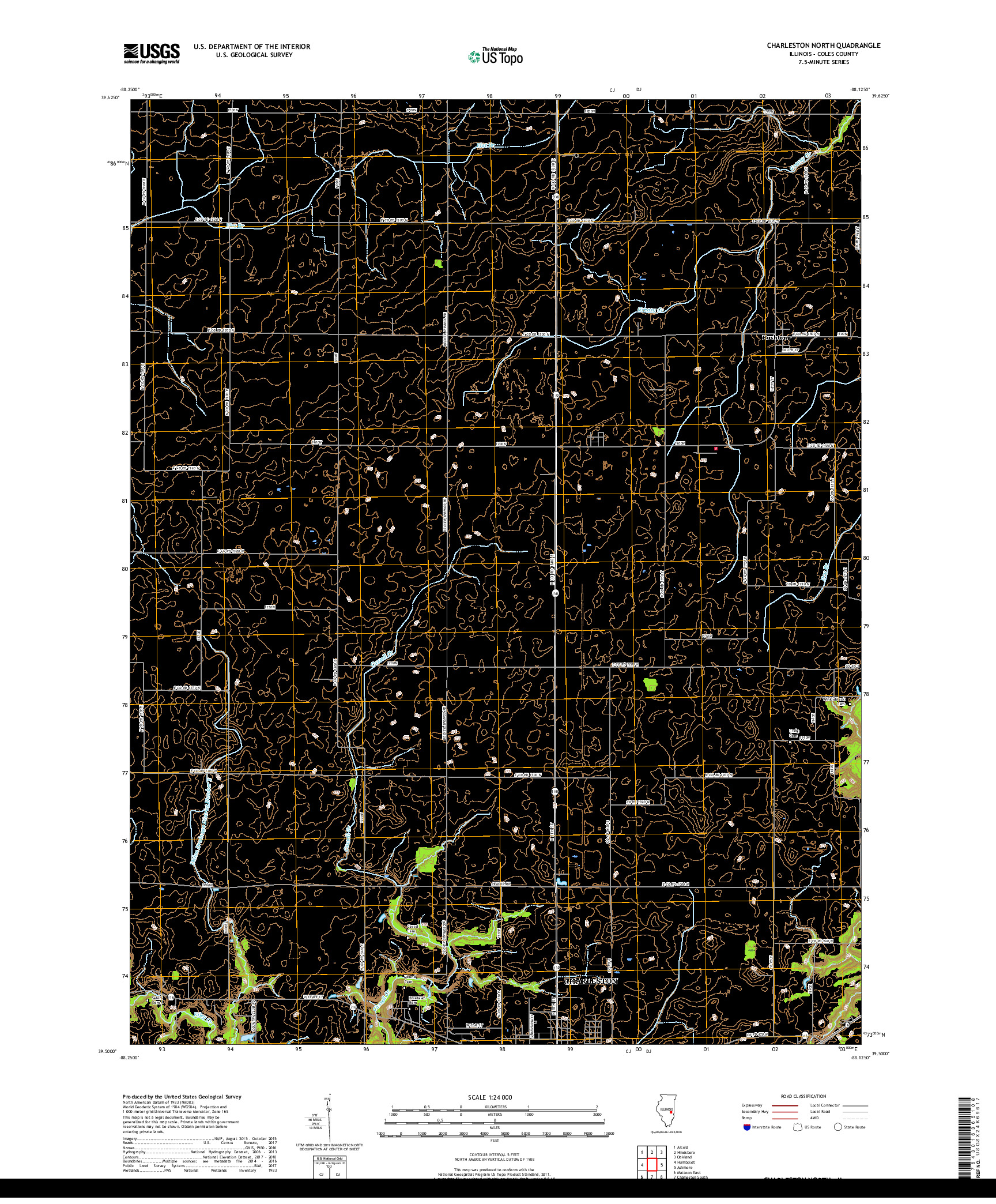 USGS US TOPO 7.5-MINUTE MAP FOR CHARLESTON NORTH, IL 2018